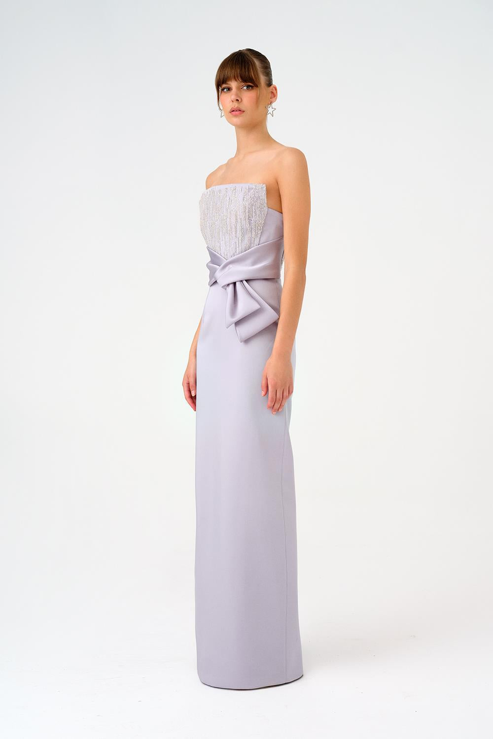 Strapless Collar Straight Cut Satin Evening Dress - 9171C