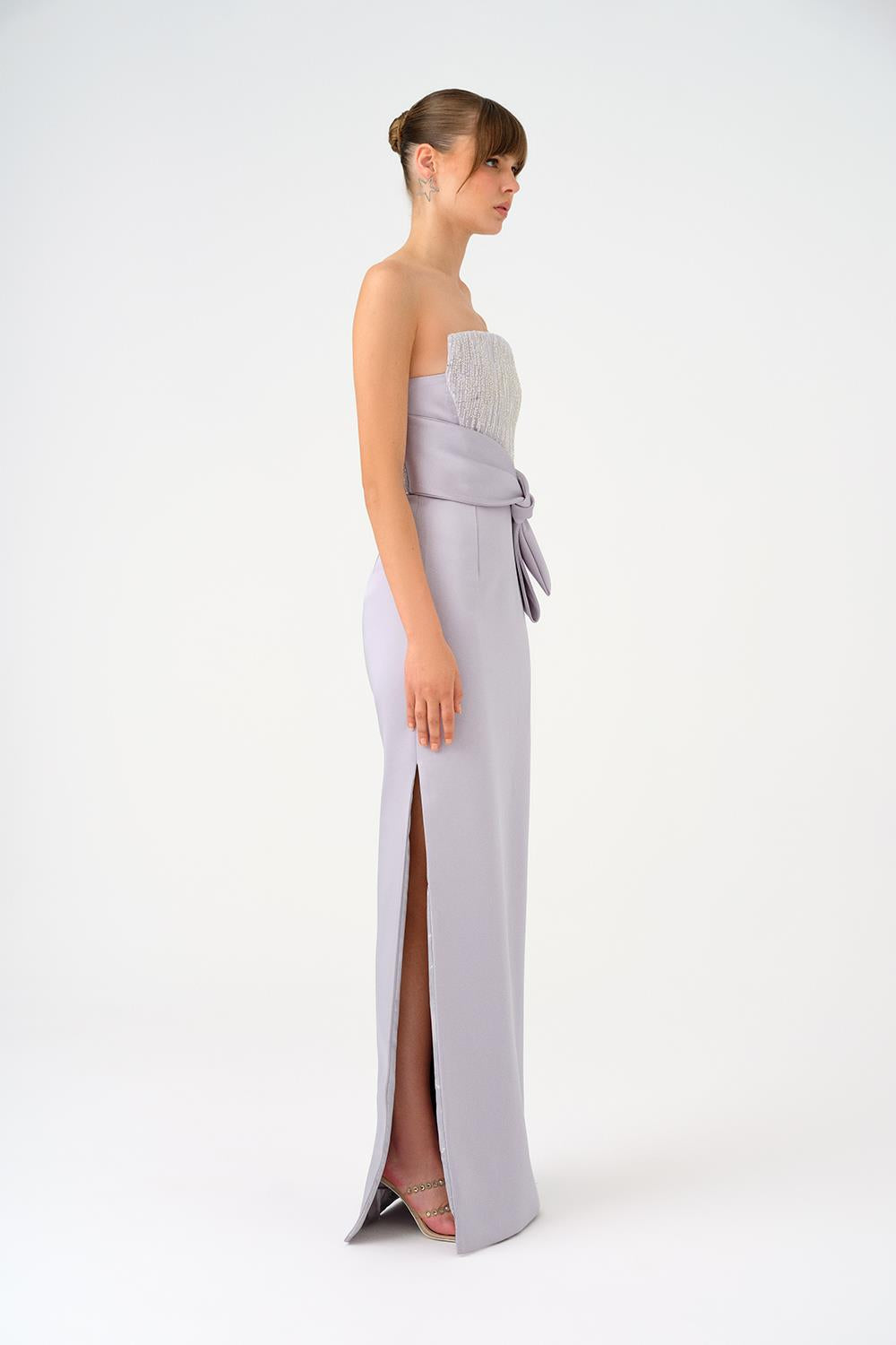 Strapless Collar Straight Cut Satin Evening Dress - 9171C