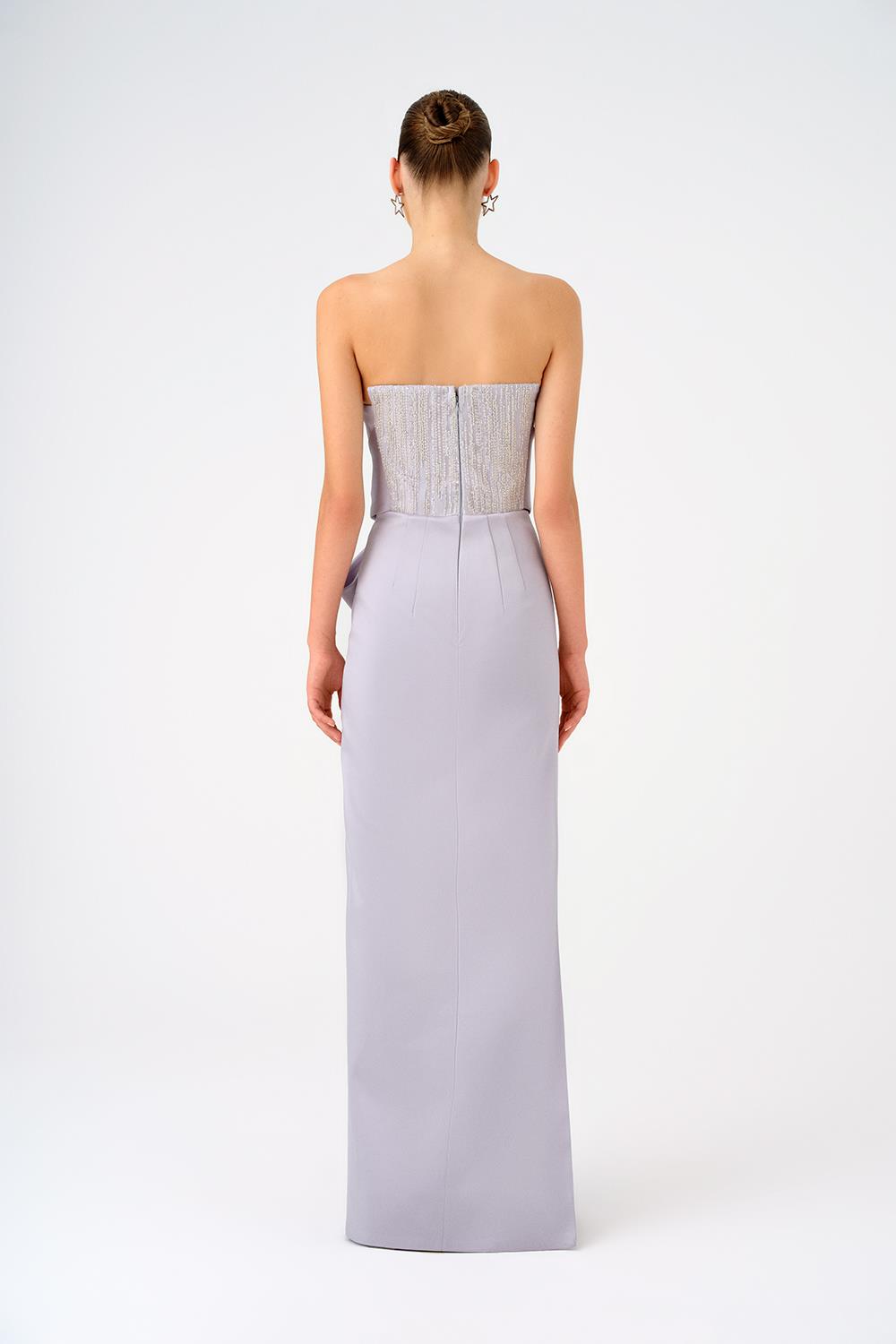 Strapless Collar Straight Cut Satin Evening Dress - 9171C