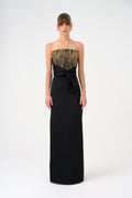 Strapless Collar Straight Cut Satin Evening Dress - 9171C