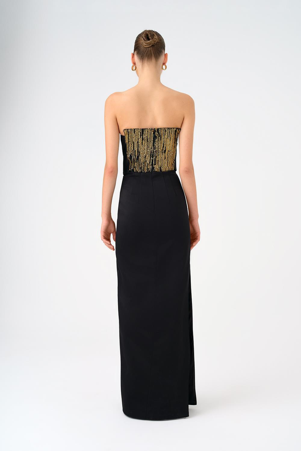 Strapless Collar Straight Cut Satin Evening Dress - 9171C