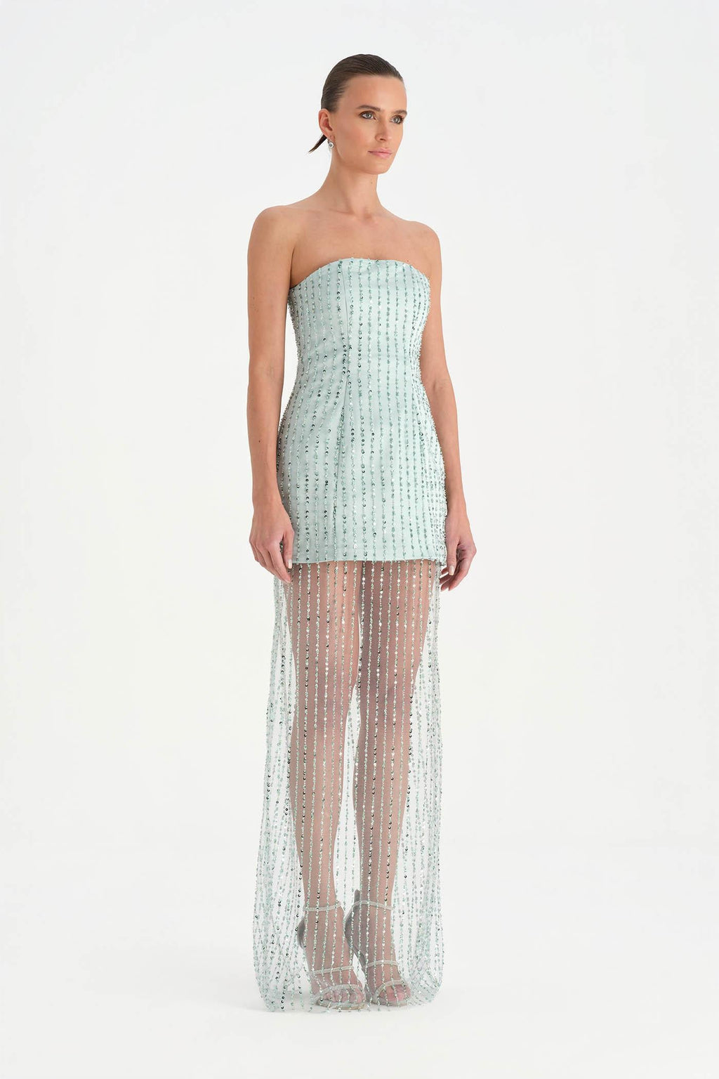 Strapless Crystal-Embellished Tulle Evening Dress - 26053C