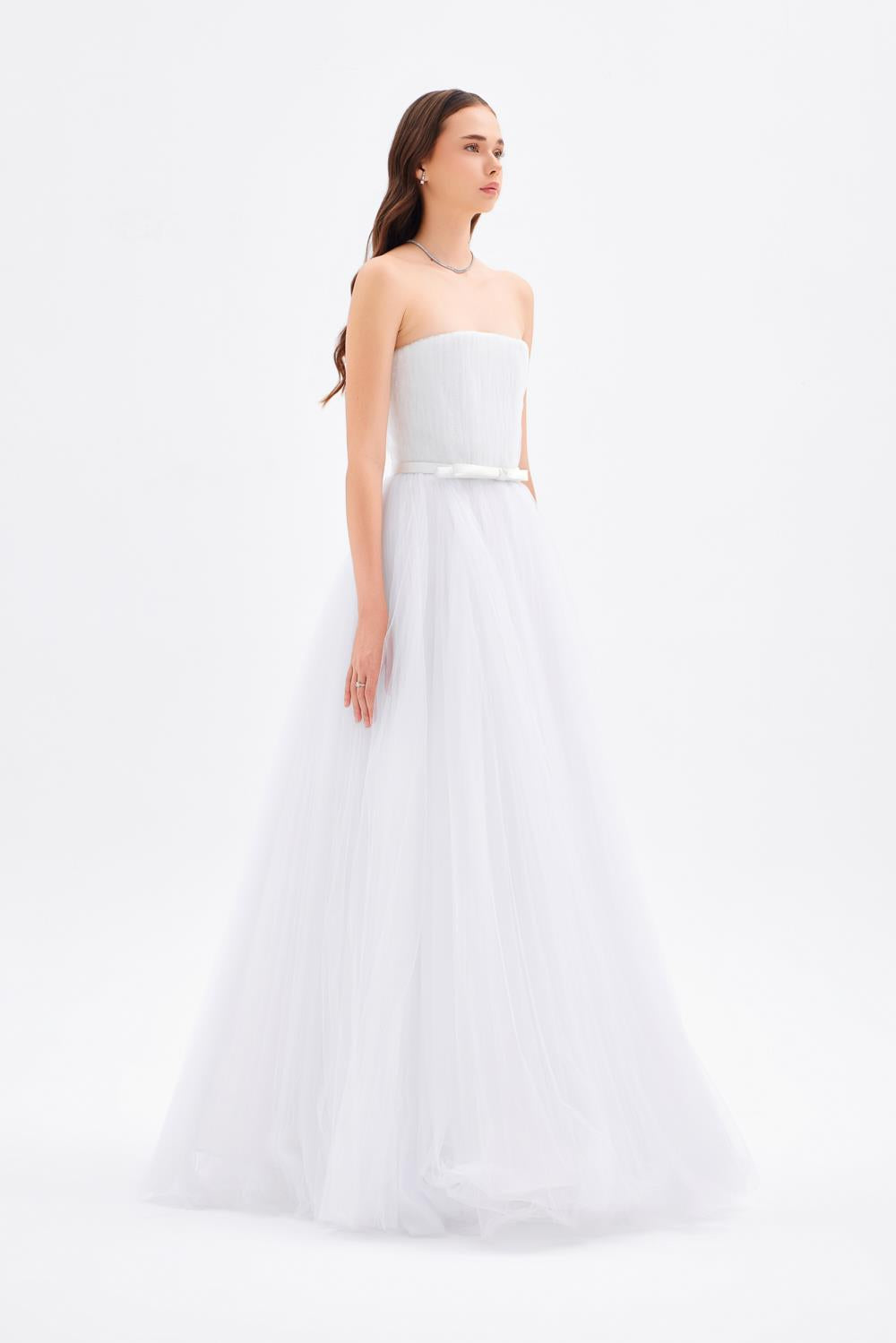 Straplez Yaka Piliseli Uzun Abiye Elbise - 9198C