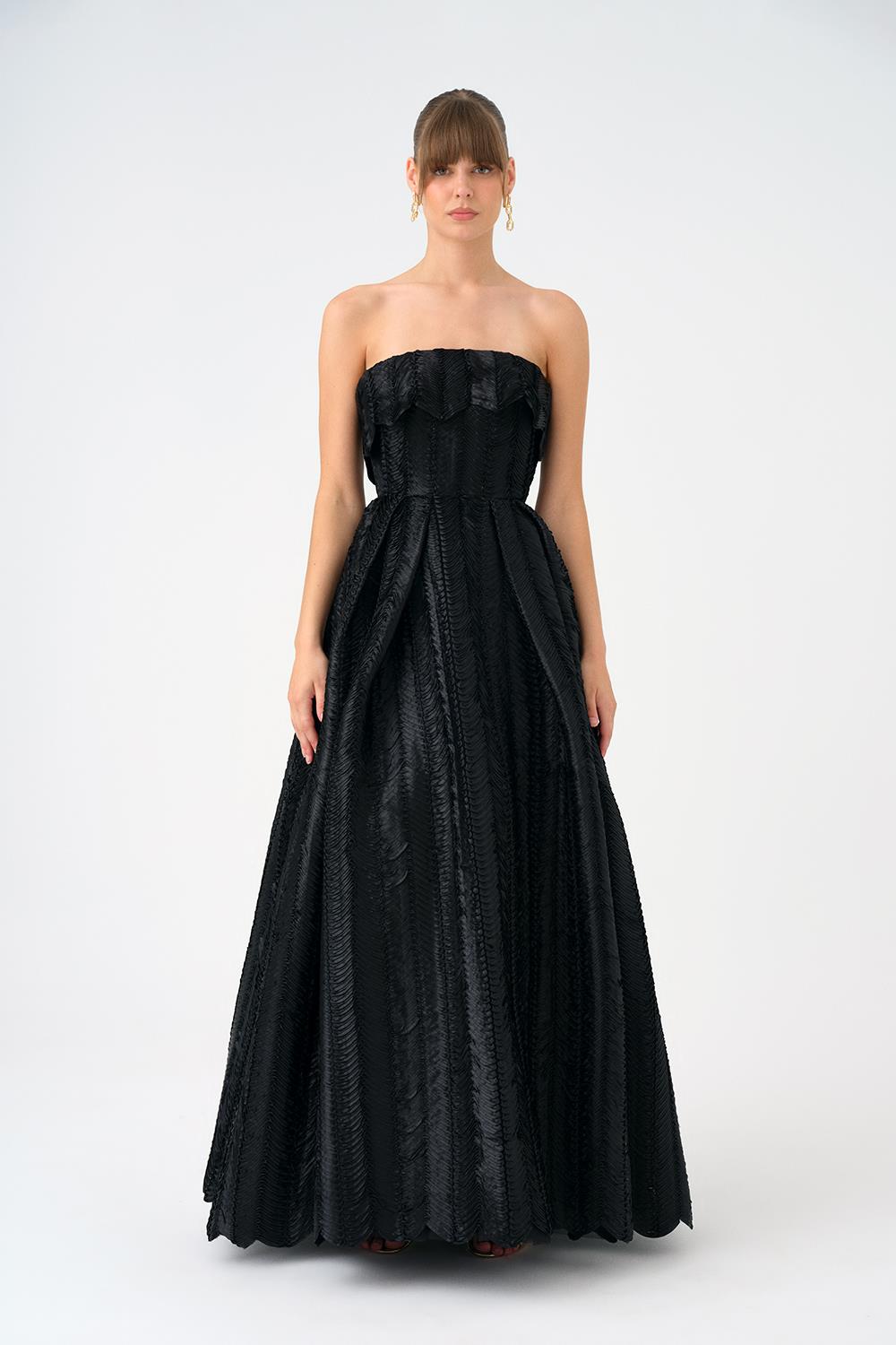 Straplez Yaka Prenses Kesim Uzun Abiye Elbise - 9050C