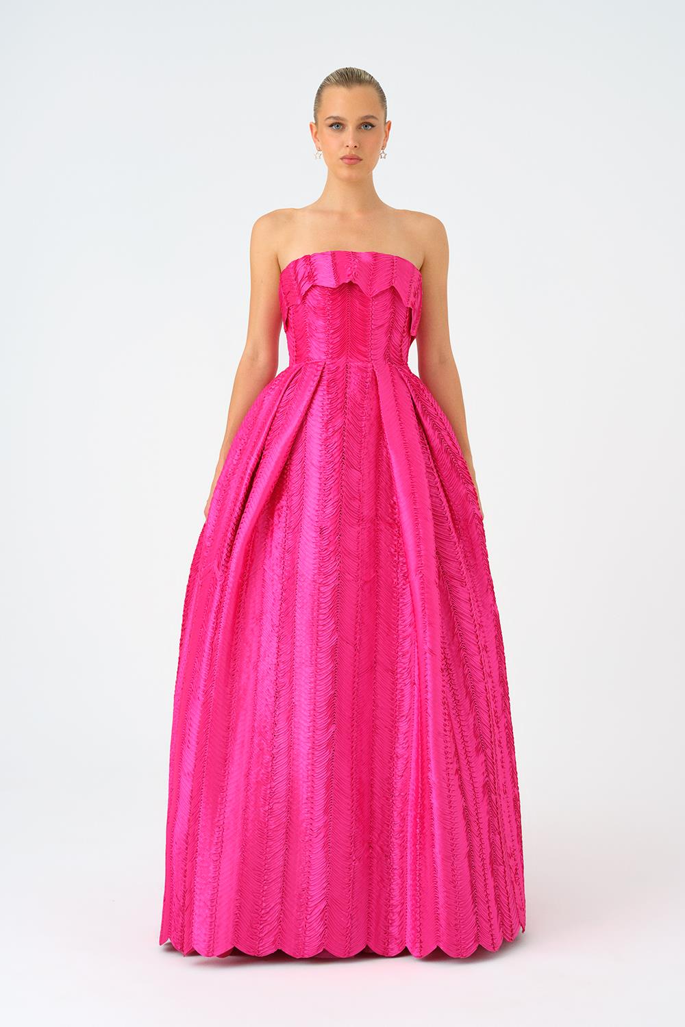 Straplez Yaka Prenses Kesim Uzun Abiye Elbise - 9050C