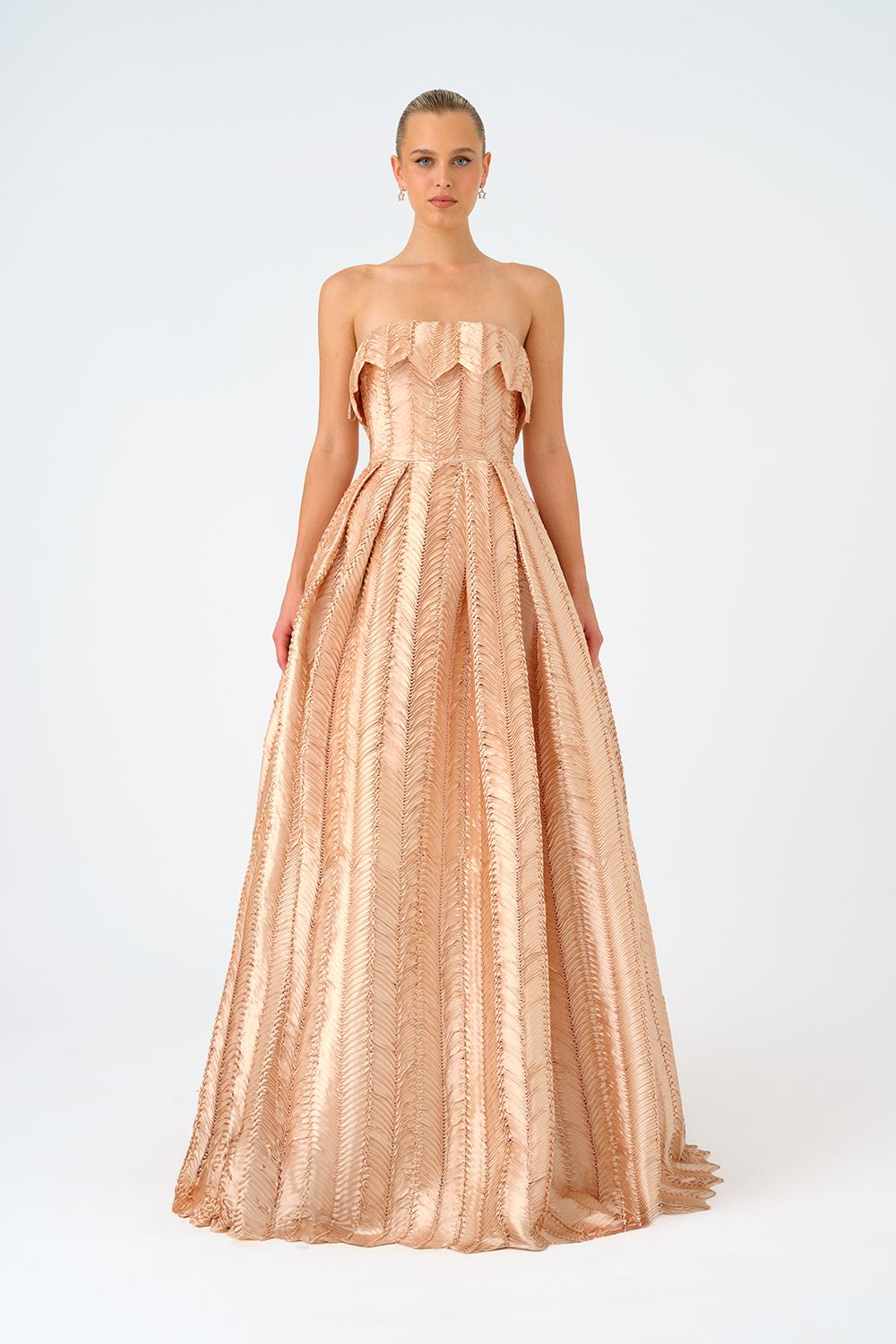 Straplez Yaka Prenses Kesim Uzun Abiye Elbise - 9050C