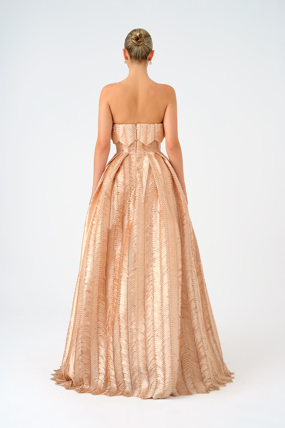 Straplez Yaka Prenses Kesim Uzun Abiye Elbise - 9050C