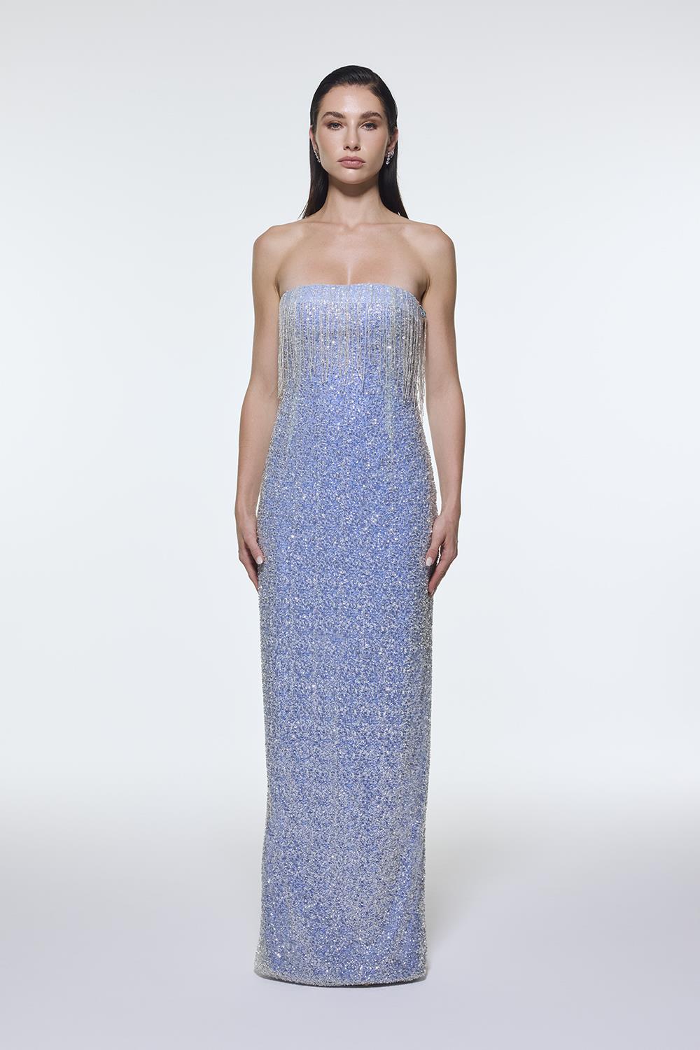 Taş İşlemeli Straplez Uzun Abiye Elbise - 9202C