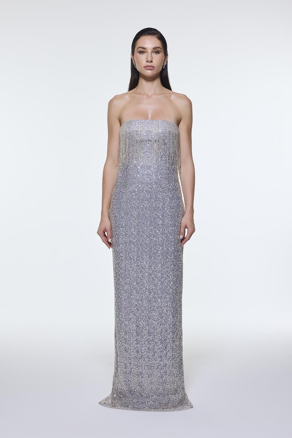 Taş İşlemeli Straplez Uzun Abiye Elbise - 9202C