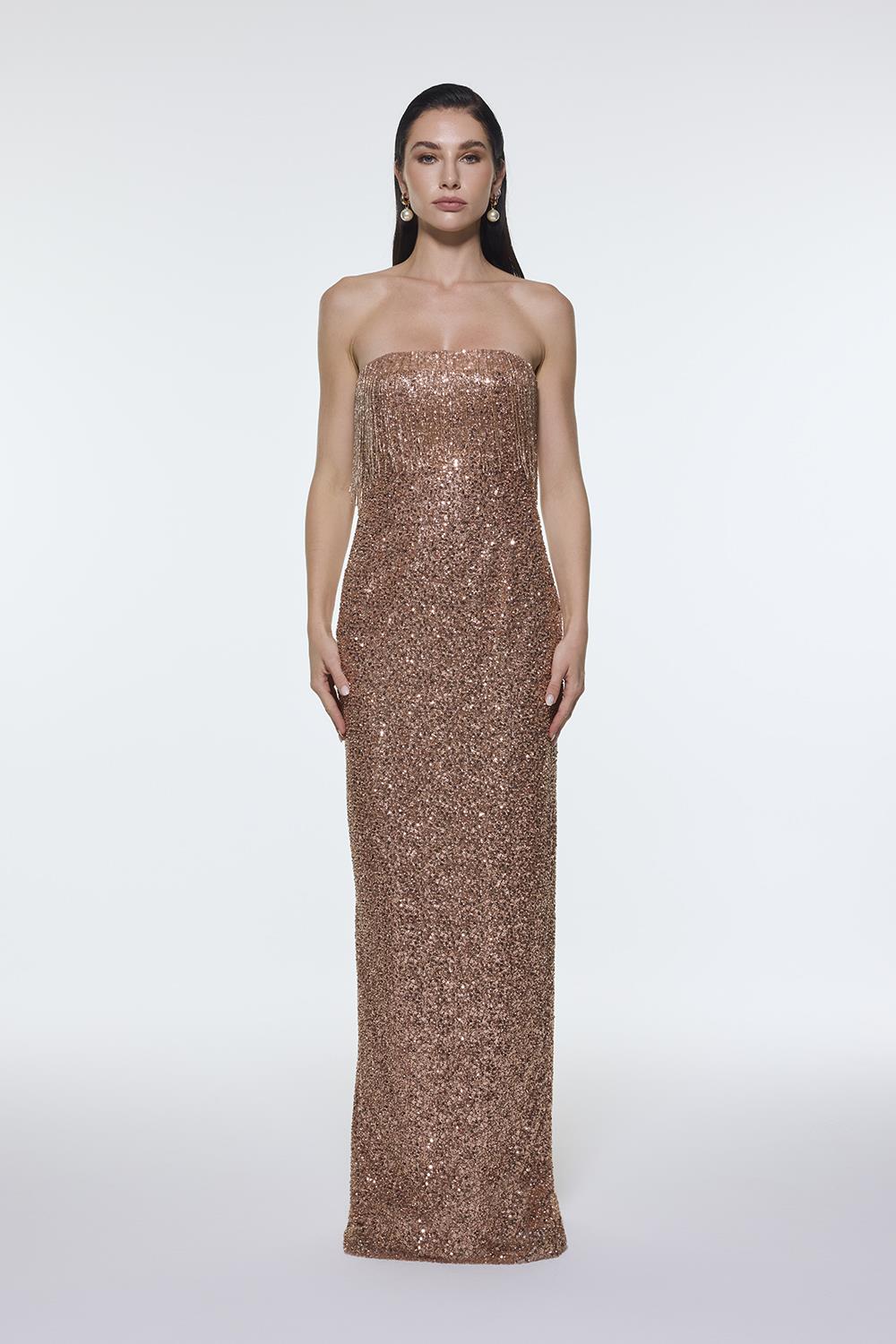 Taş İşlemeli Straplez Uzun Abiye Elbise - 9202C