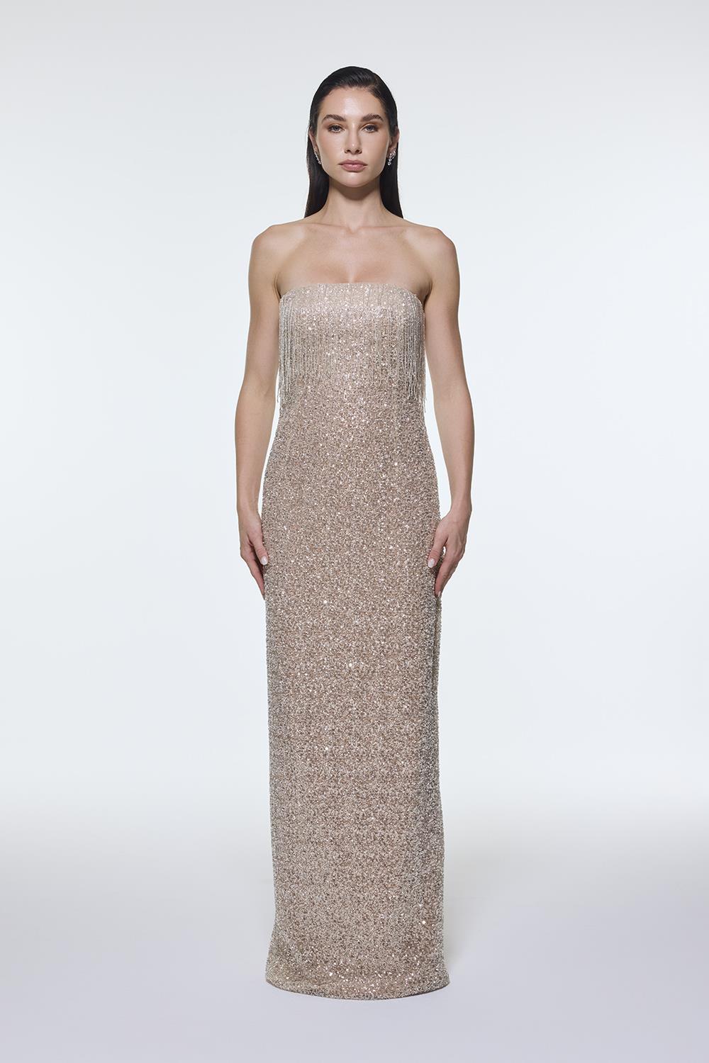 Taş İşlemeli Straplez Uzun Abiye Elbise - 9202C