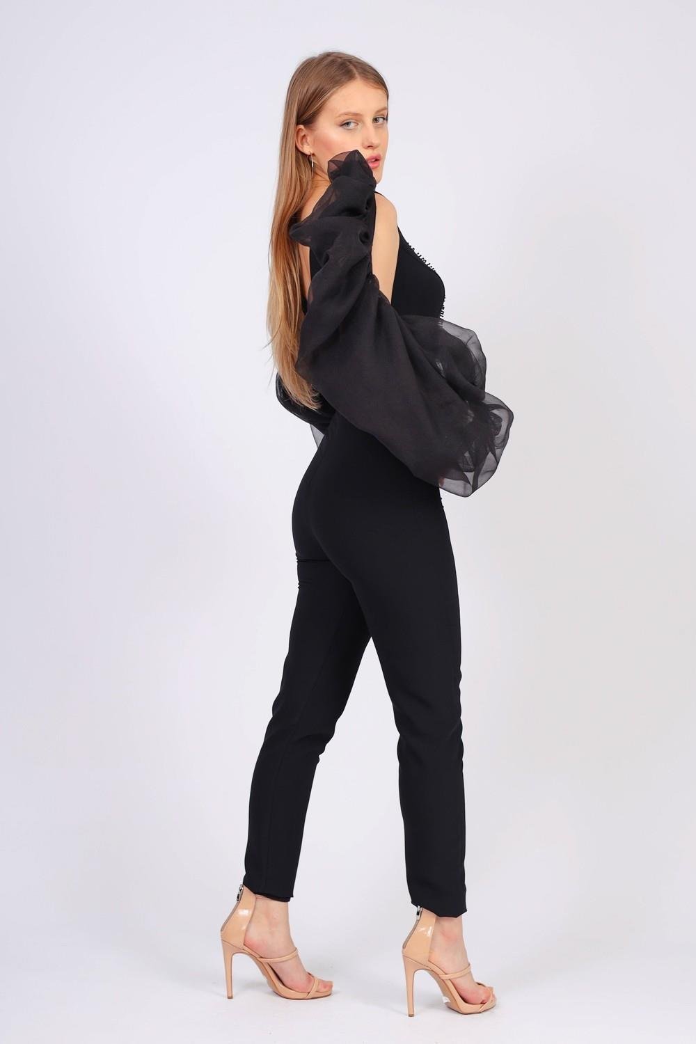 Tül Kollu Göğüs Dekolteli Tulum - 4025C