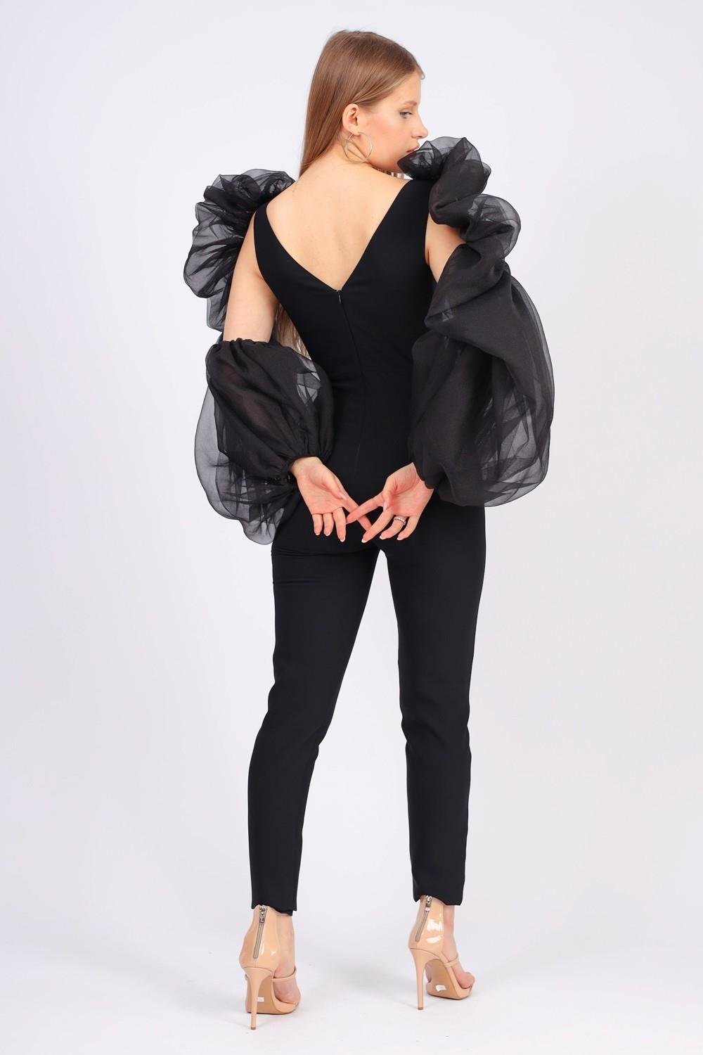 Tül Kollu Göğüs Dekolteli Tulum - 4025C