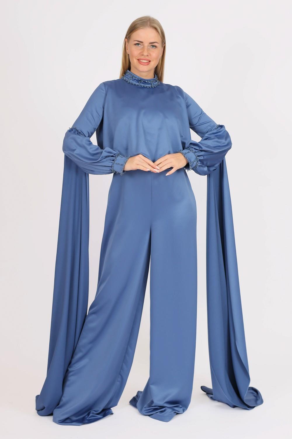 Sıfır Yaka Kemer Detaylı Tesettür Tulum Elbise - 8003C