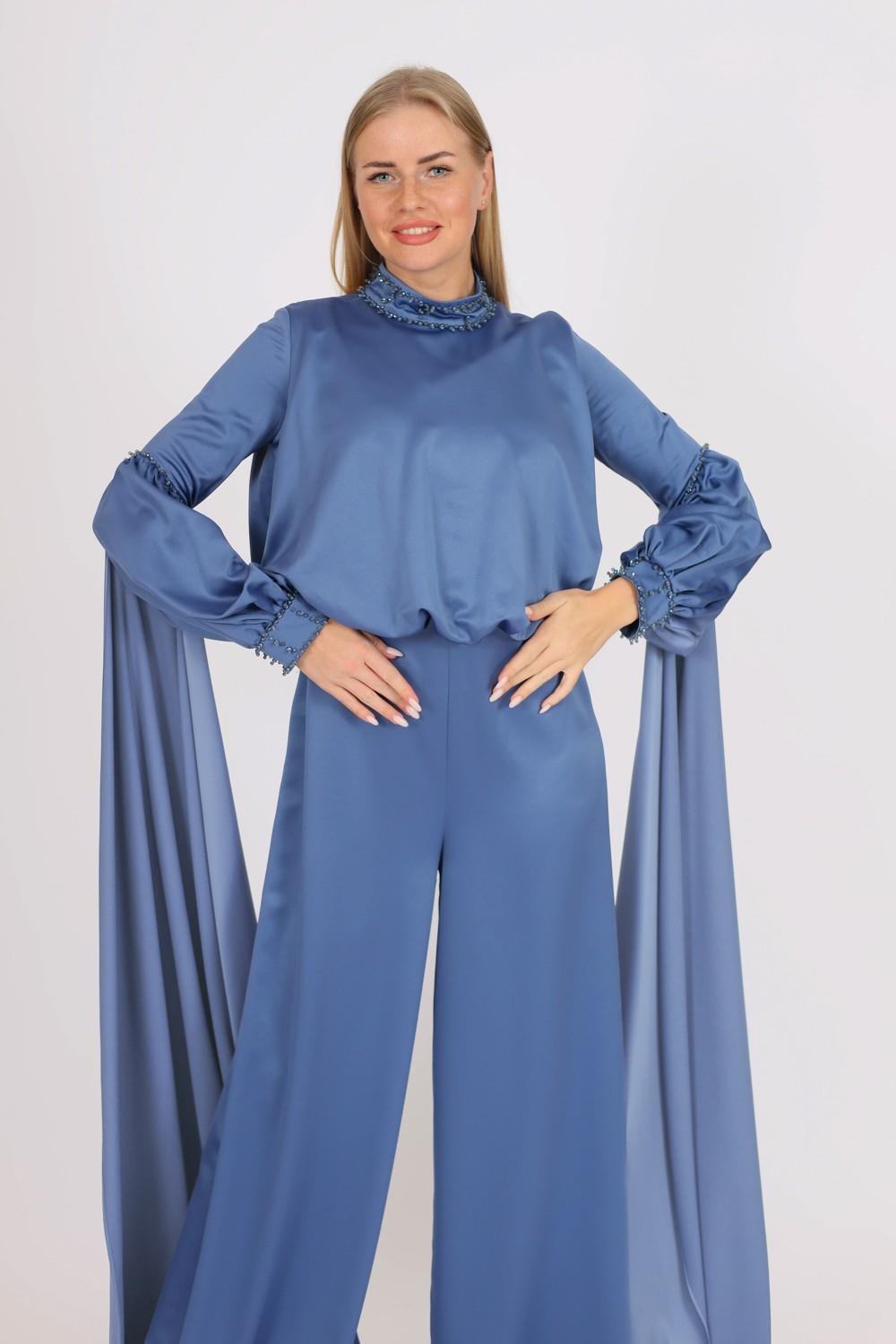 Sıfır Yaka Kemer Detaylı Tesettür Tulum Elbise - 8003C