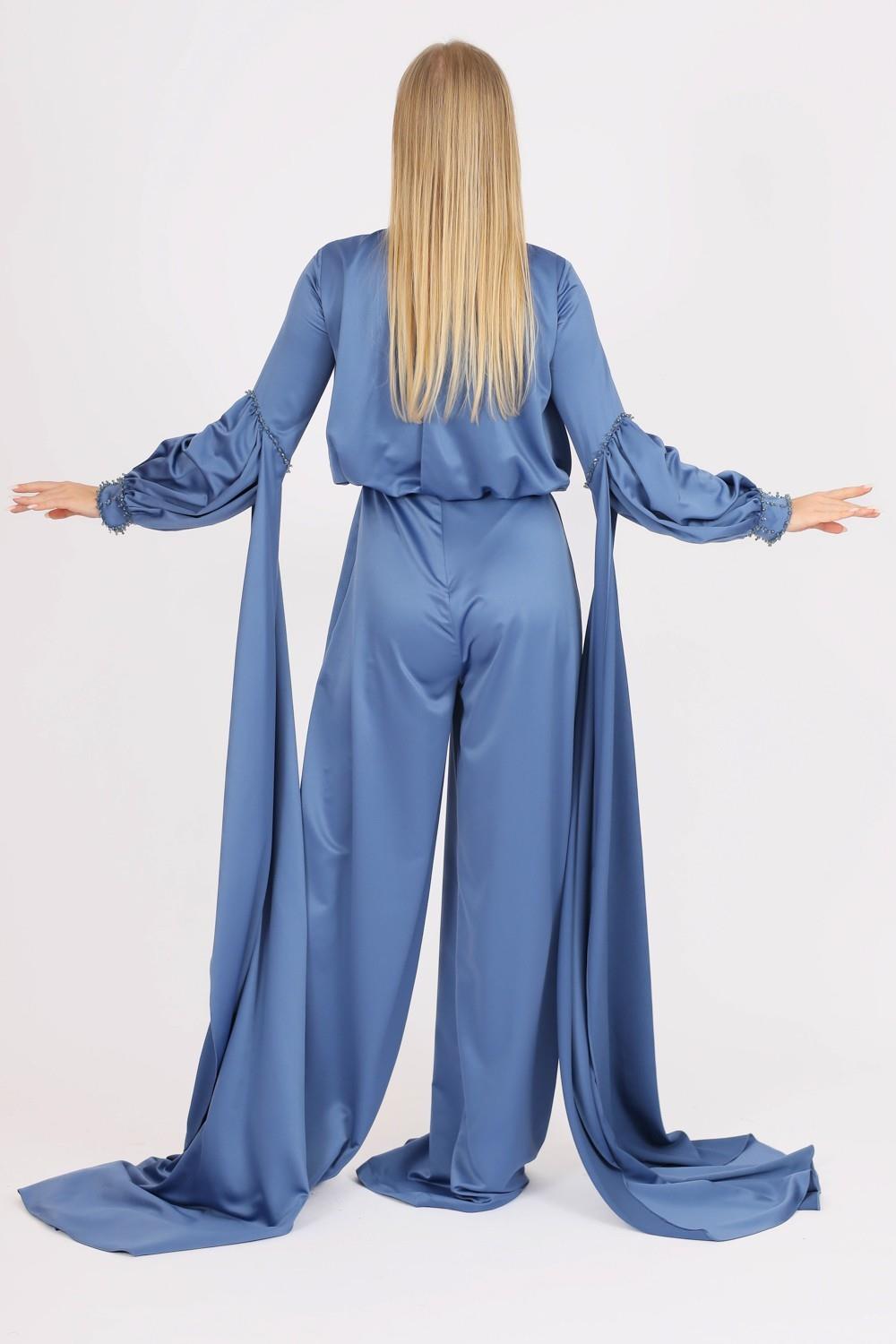 Sıfır Yaka Kemer Detaylı Tesettür Tulum Elbise - 8003C