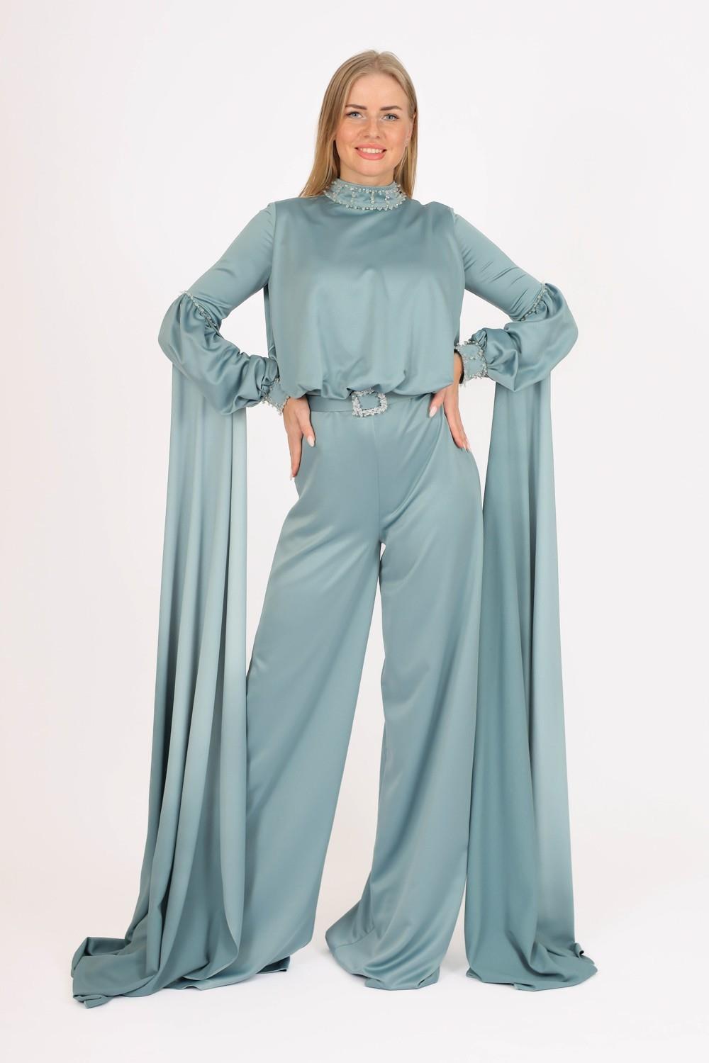 Sıfır Yaka Kemer Detaylı Tesettür Tulum Elbise - 8003C