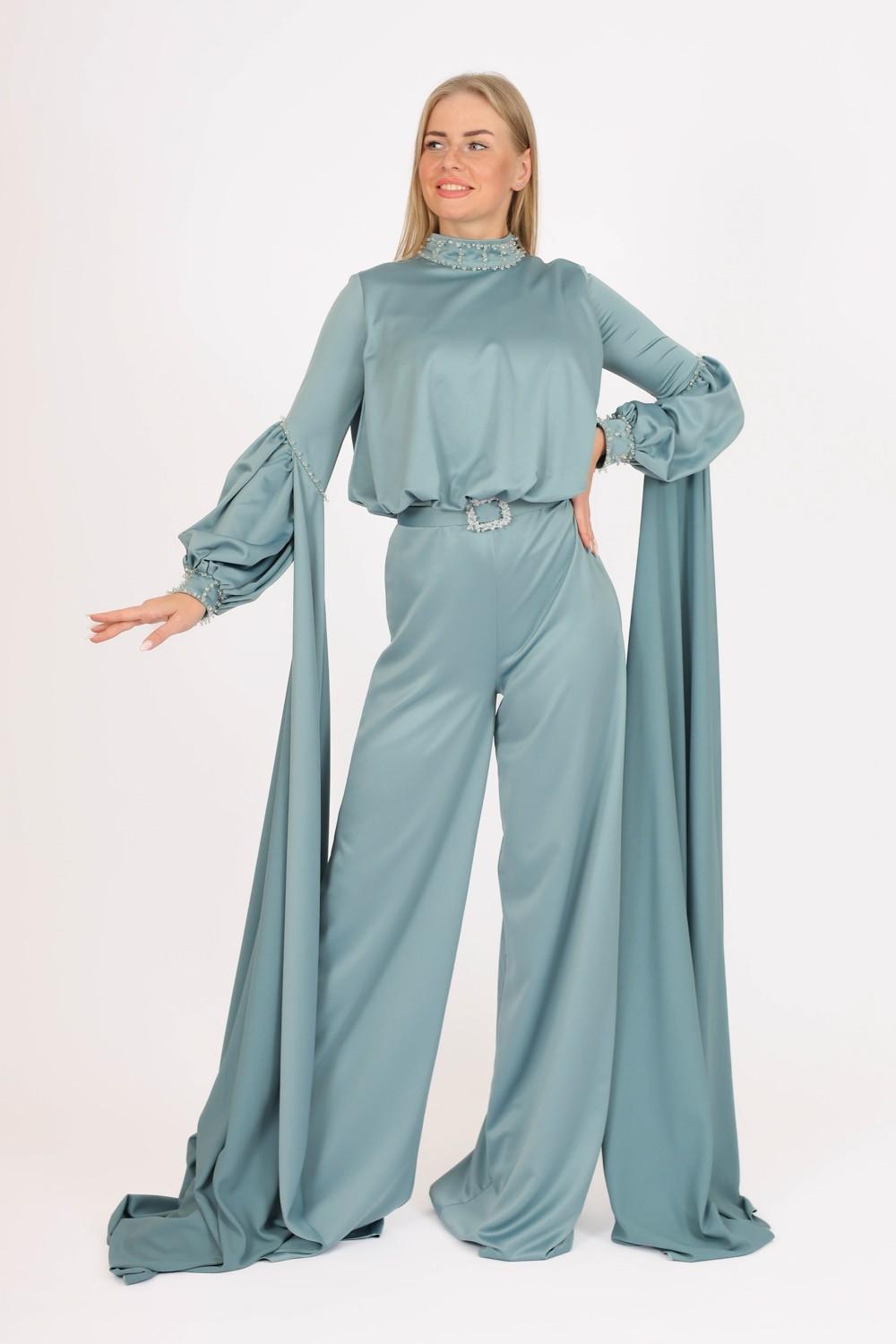 Sıfır Yaka Kemer Detaylı Tesettür Tulum Elbise - 8003C