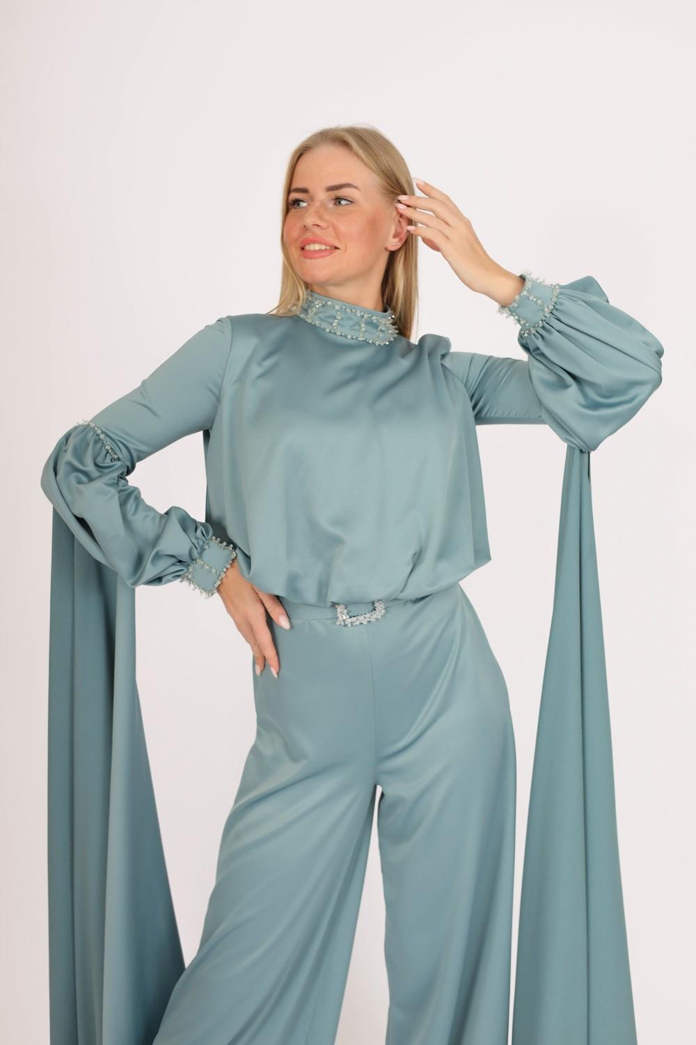 Sıfır Yaka Kemer Detaylı Tesettür Tulum Elbise - 8003C