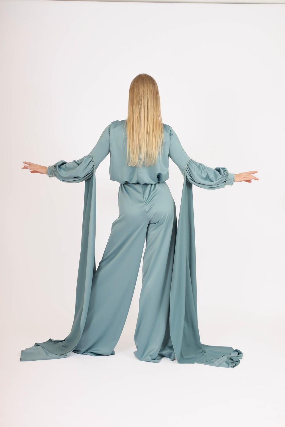 Sıfır Yaka Kemer Detaylı Tesettür Tulum Elbise - 8003C