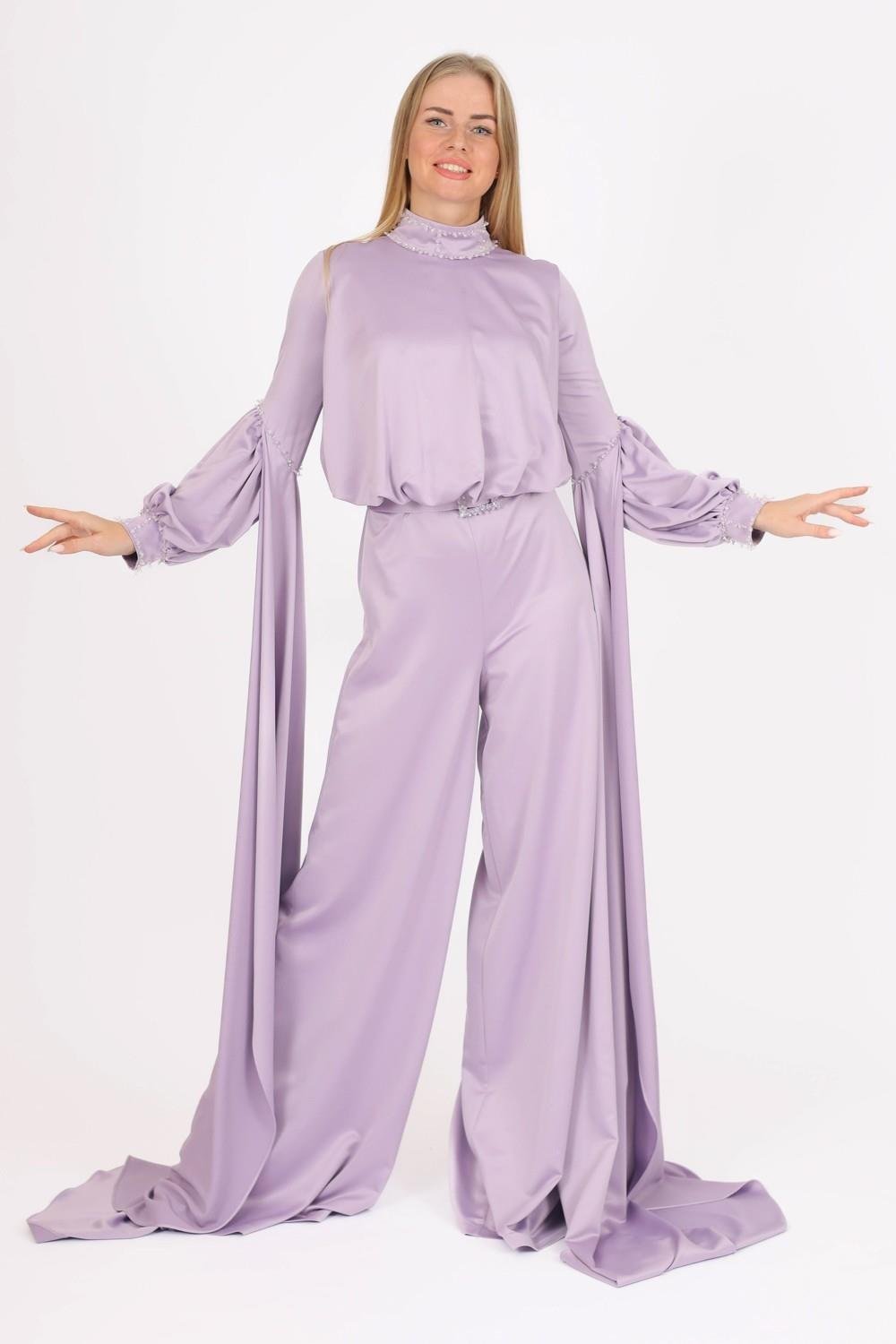 Sıfır Yaka Kemer Detaylı Tesettür Tulum Elbise - 8003C