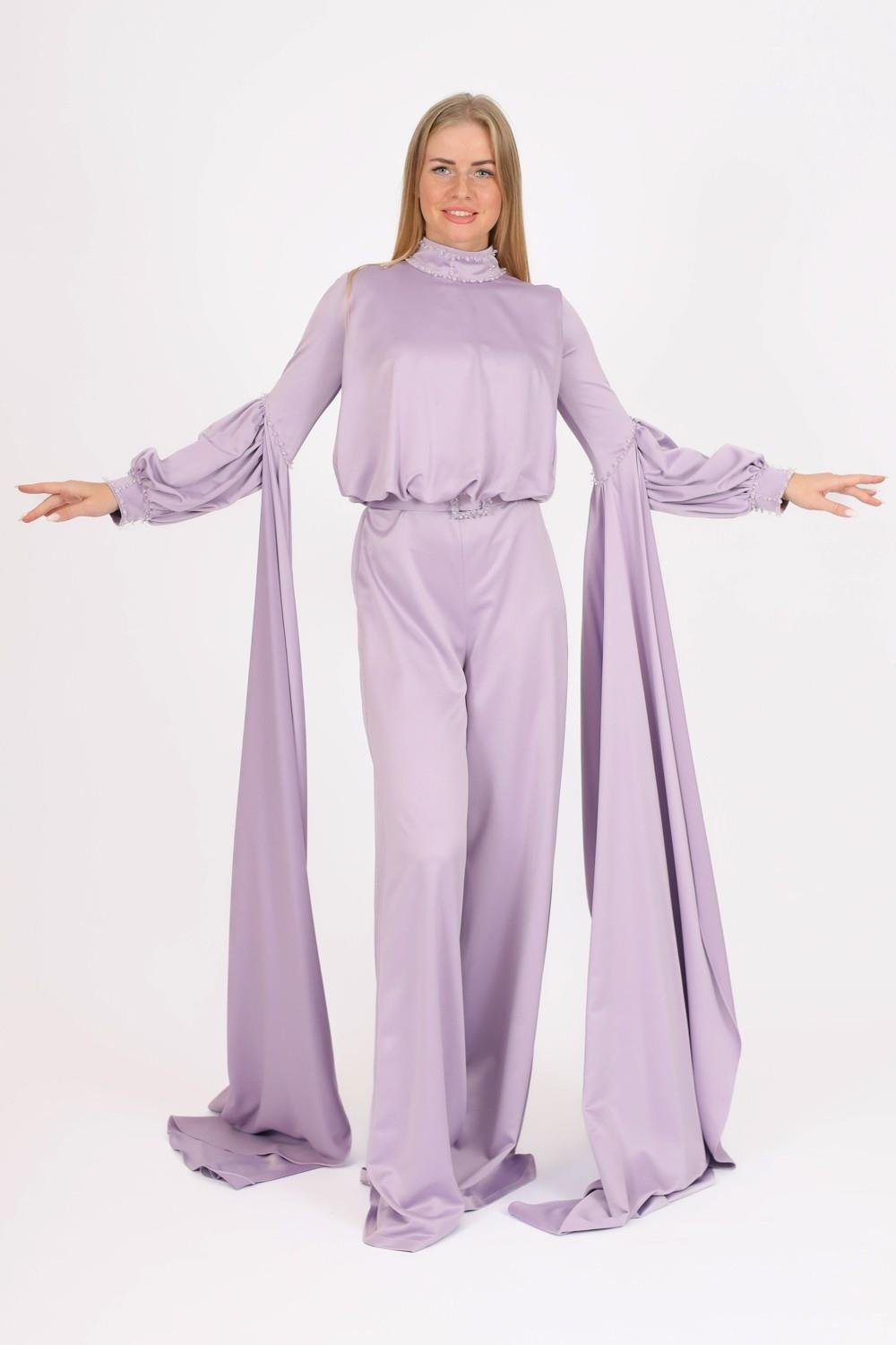 Sıfır Yaka Kemer Detaylı Tesettür Tulum Elbise - 8003C