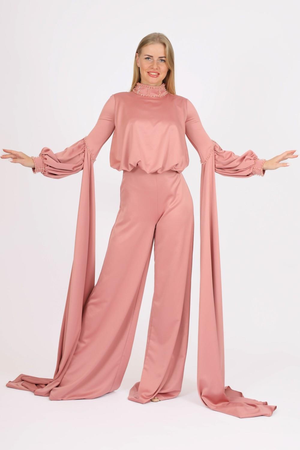 Sıfır Yaka Kemer Detaylı Tesettür Tulum Elbise - 8003C