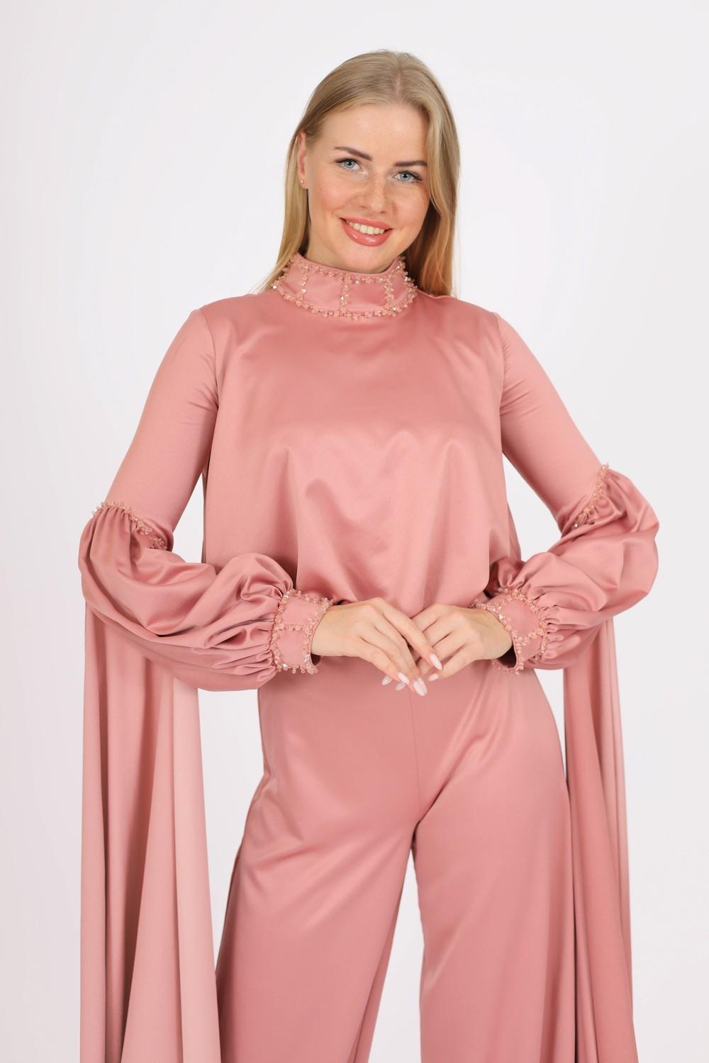 Sıfır Yaka Kemer Detaylı Tesettür Tulum Elbise - 8003C