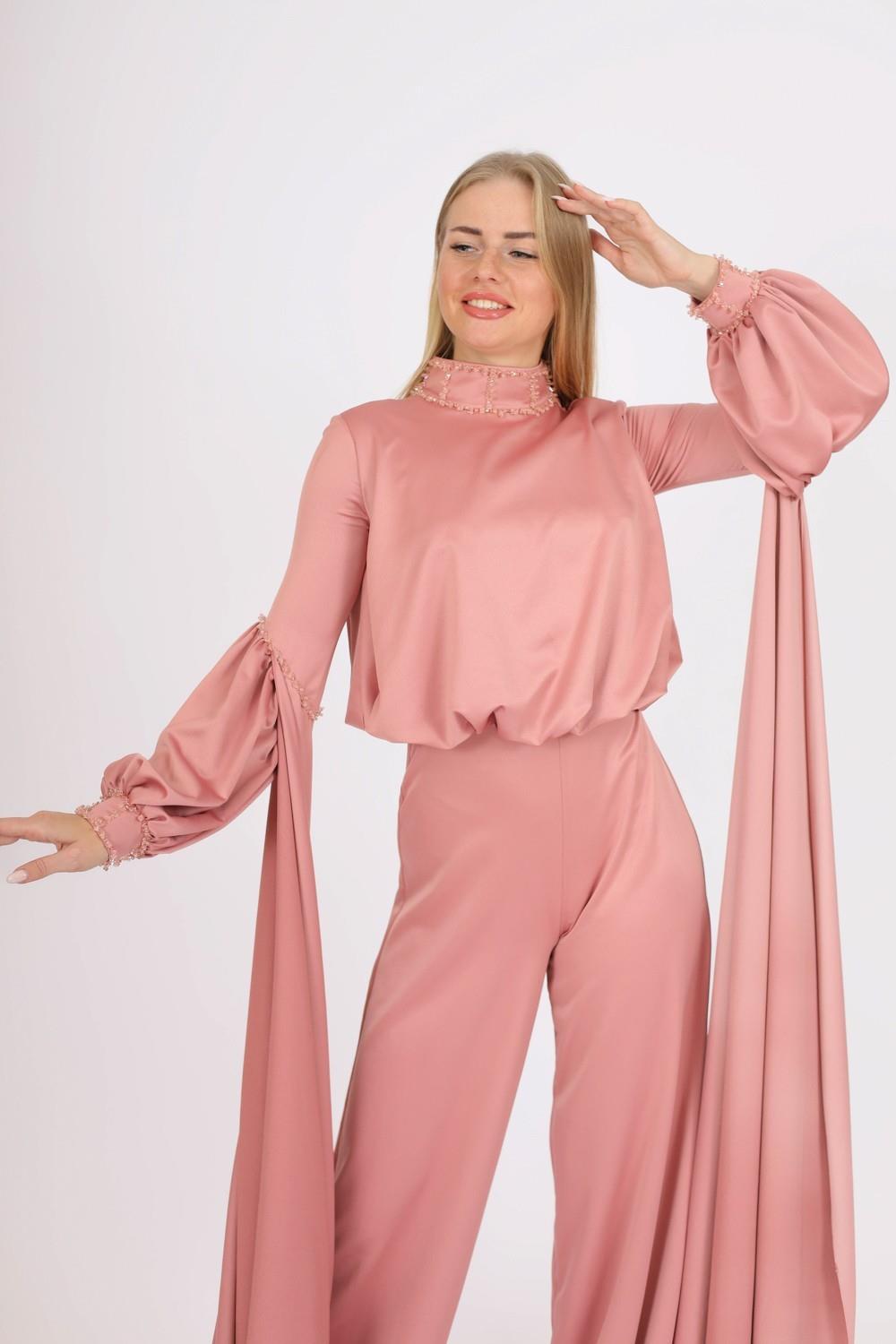 Sıfır Yaka Kemer Detaylı Tesettür Tulum Elbise - 8003C