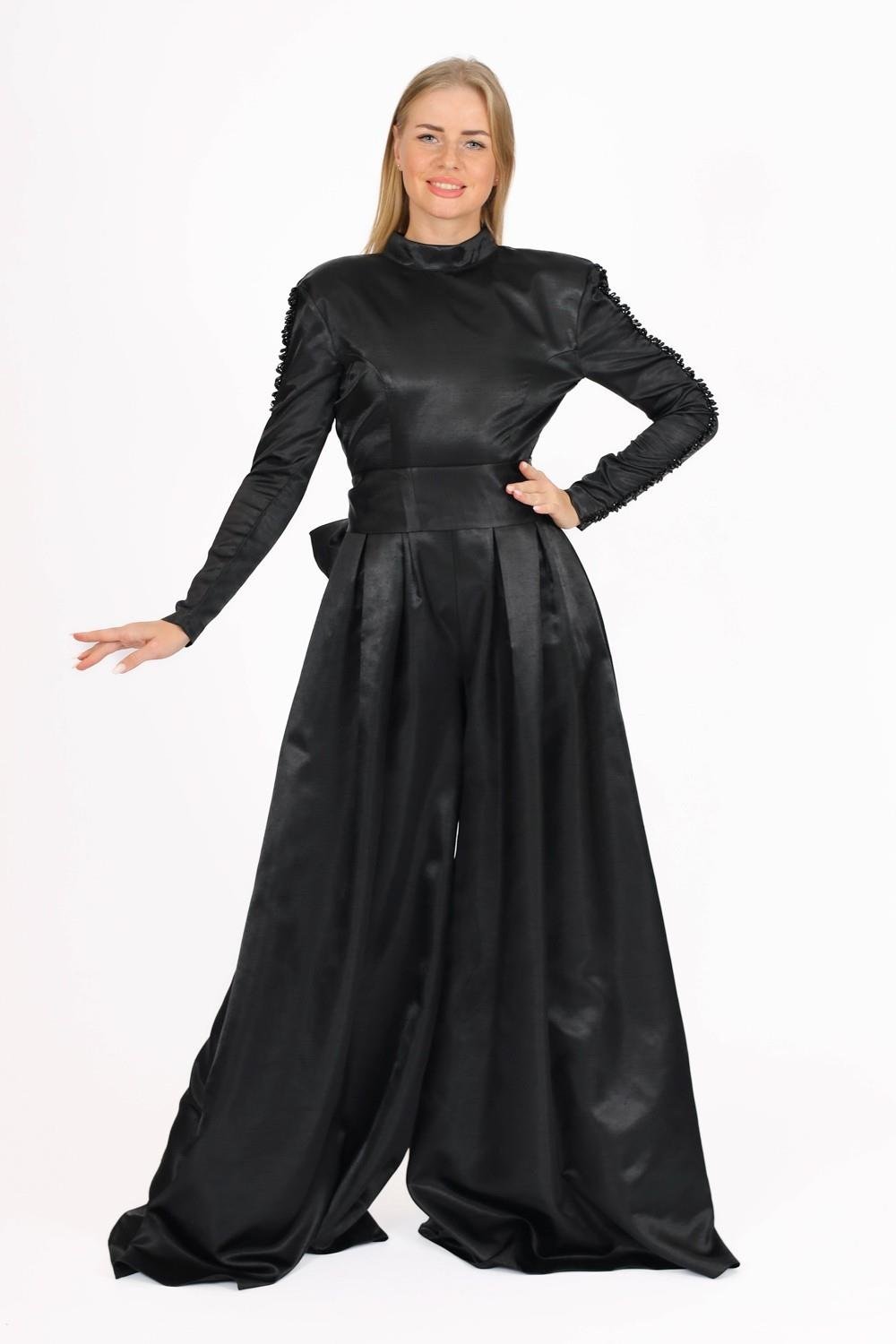 Hakim Yaka Saten Tesettür Tulum Elbise - 8004C