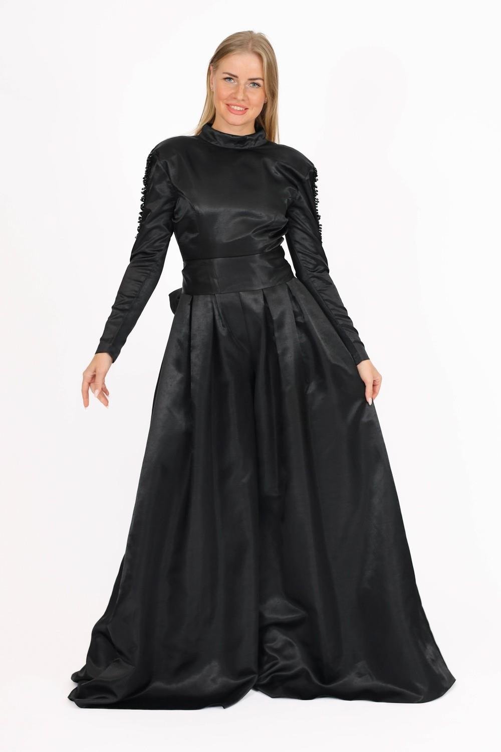 Hakim Yaka Saten Tesettür Tulum Elbise - 8004C