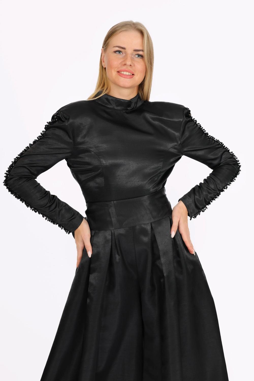 Hakim Yaka Saten Tesettür Tulum Elbise - 8004C