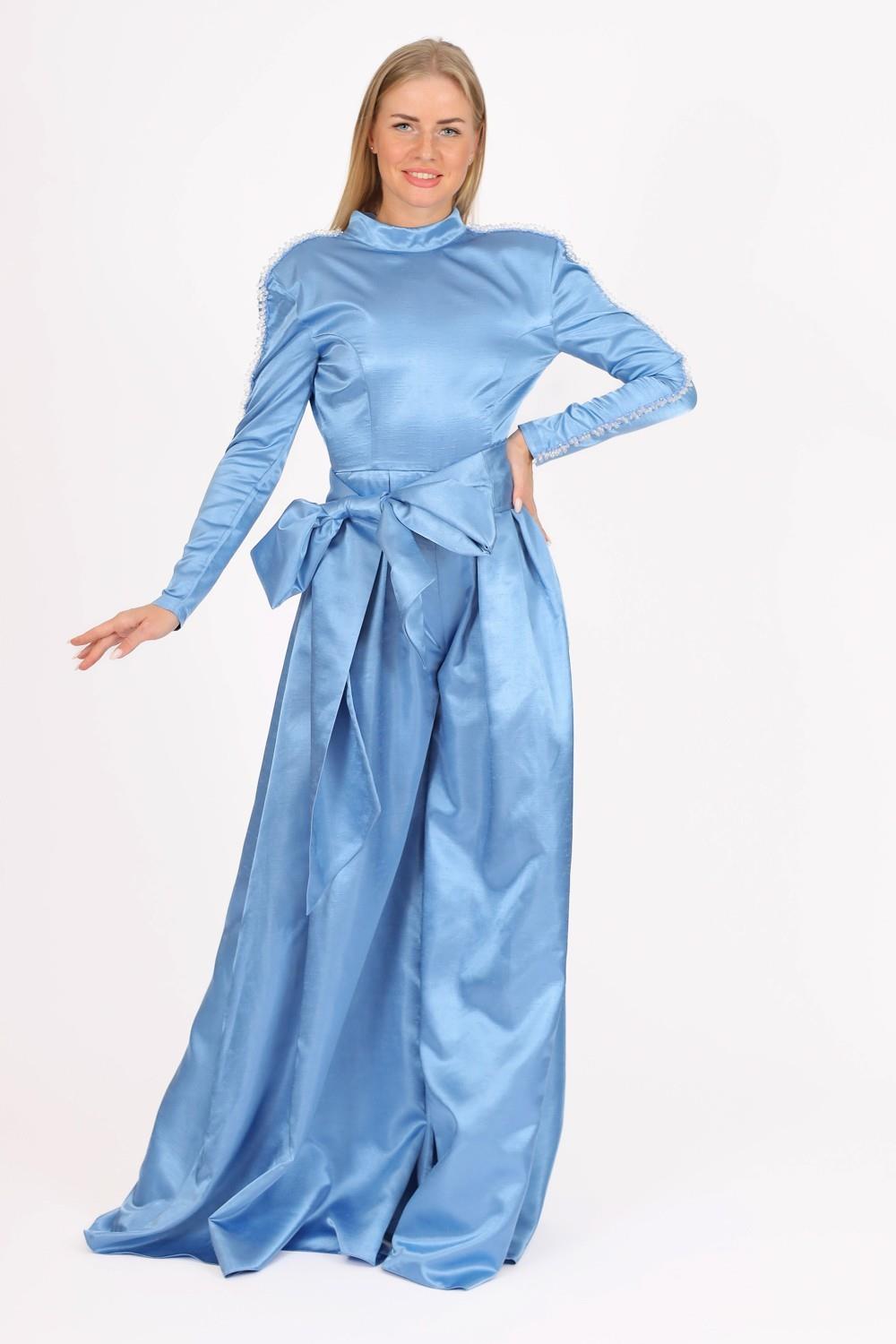 Hakim Yaka Saten Tesettür Tulum Elbise - 8004C