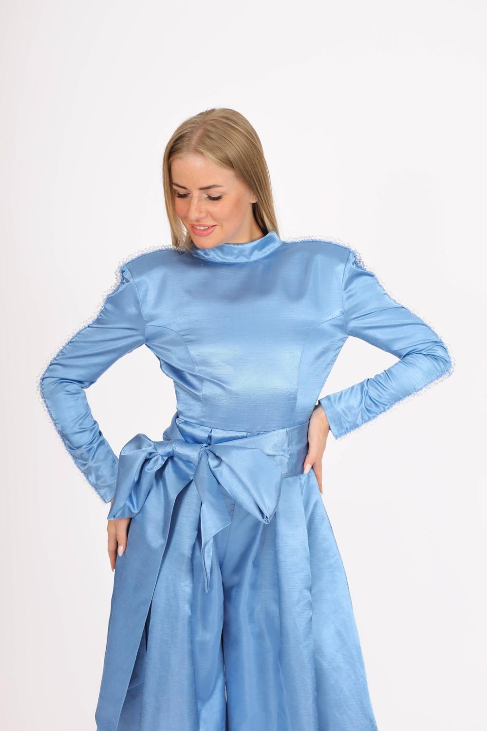 Hakim Yaka Saten Tesettür Tulum Elbise - 8004C