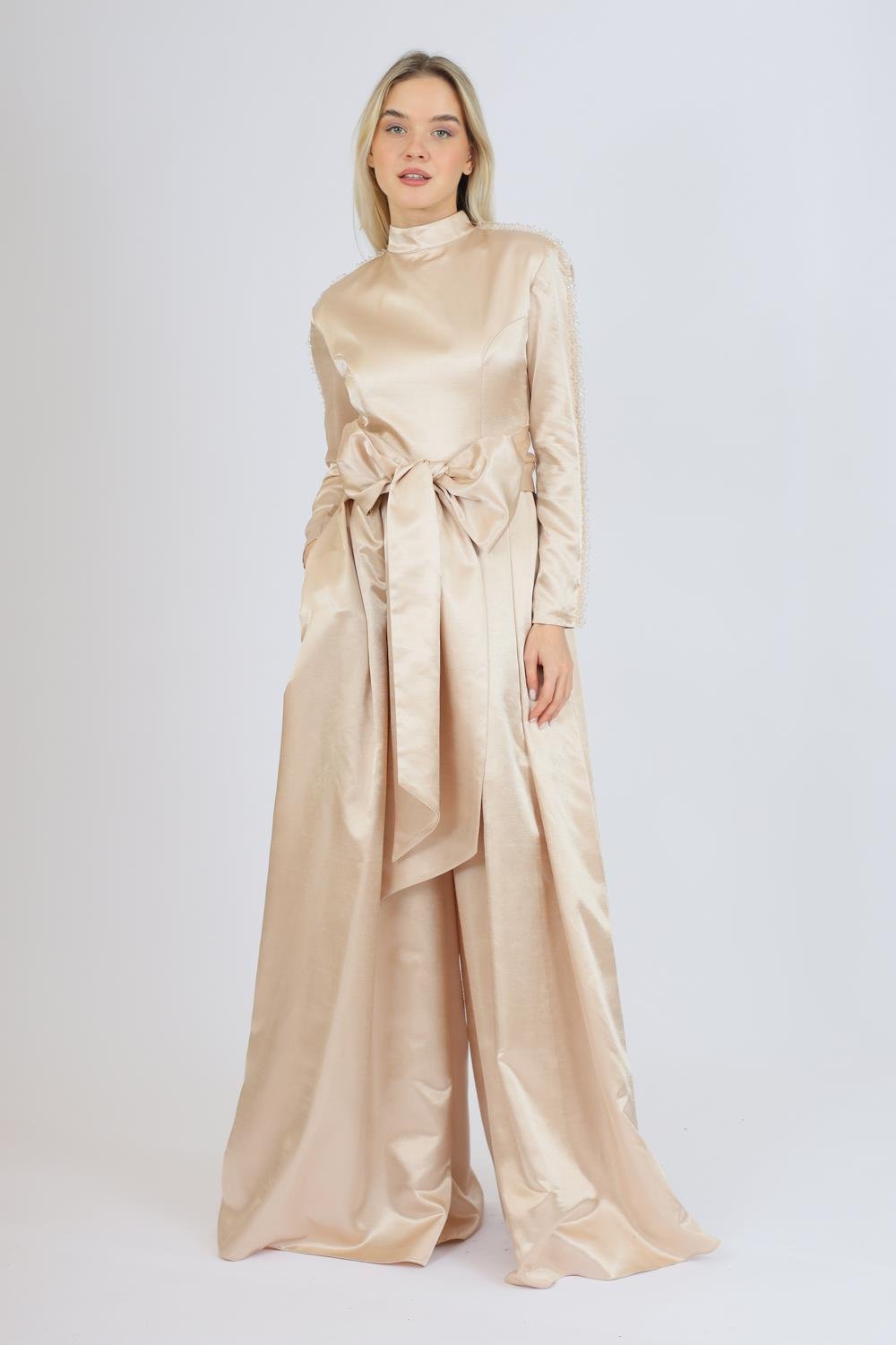 Hakim Yaka Saten Tesettür Tulum Elbise - 8004C