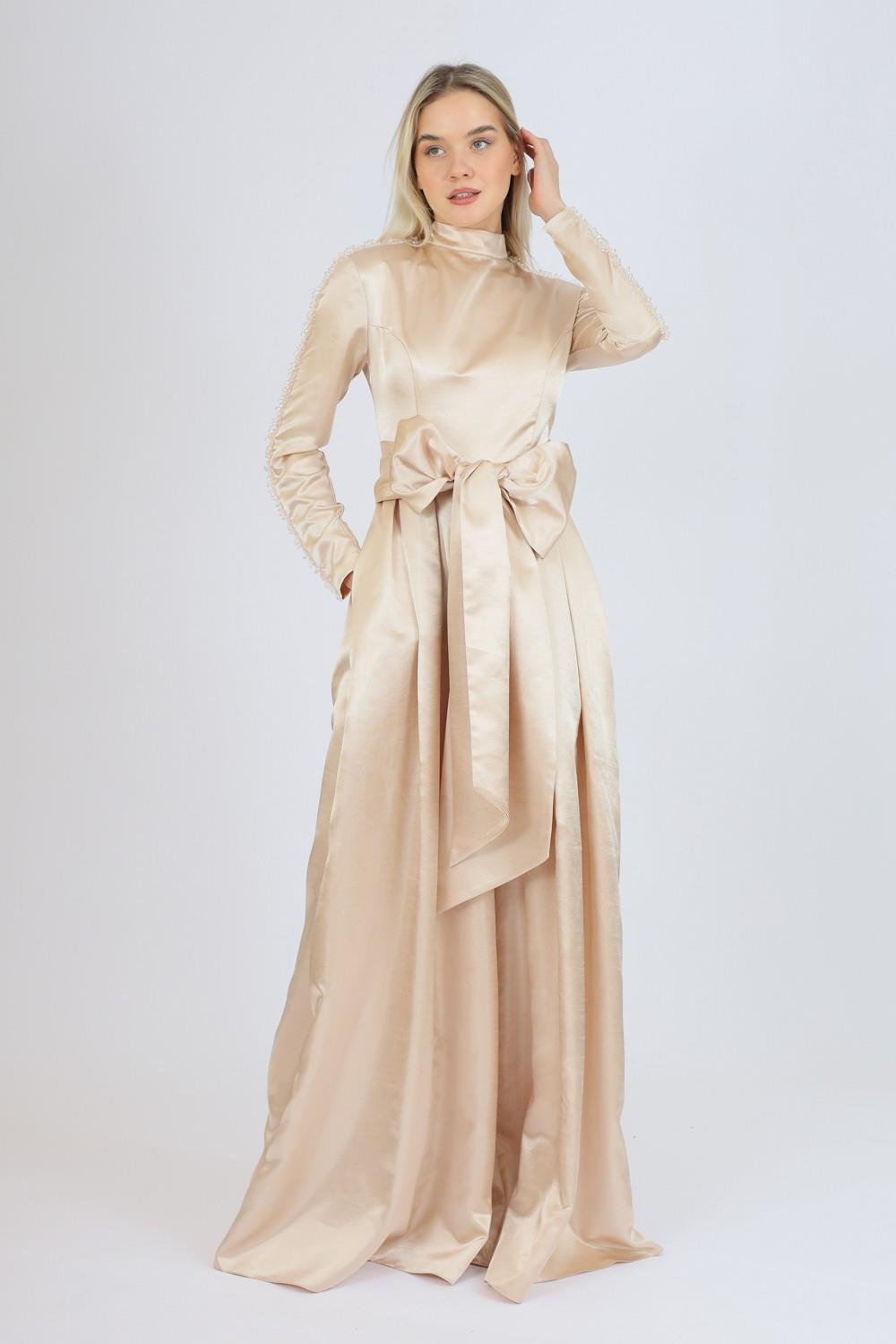 Hakim Yaka Saten Tesettür Tulum Elbise - 8004C