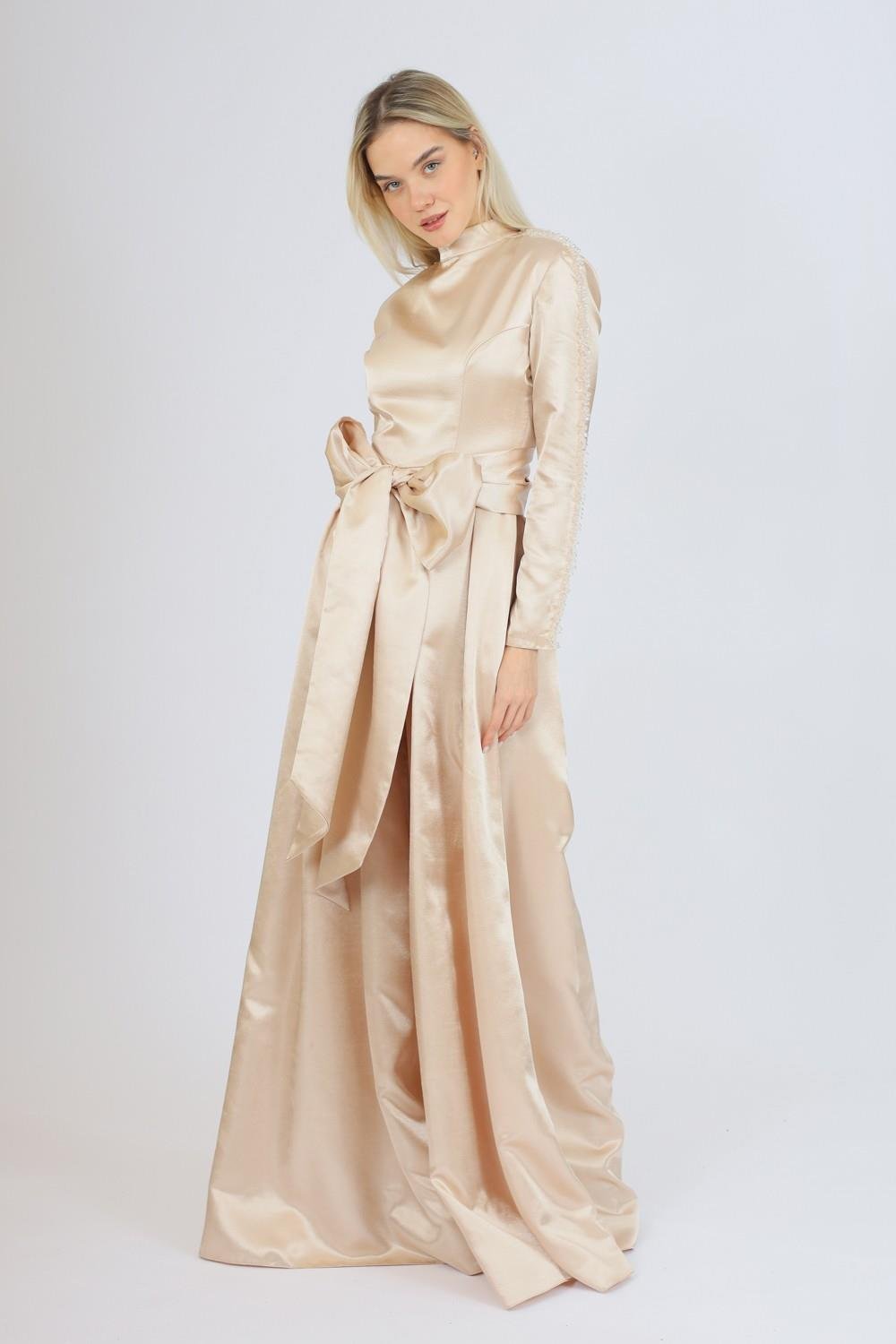 Hakim Yaka Saten Tesettür Tulum Elbise - 8004C