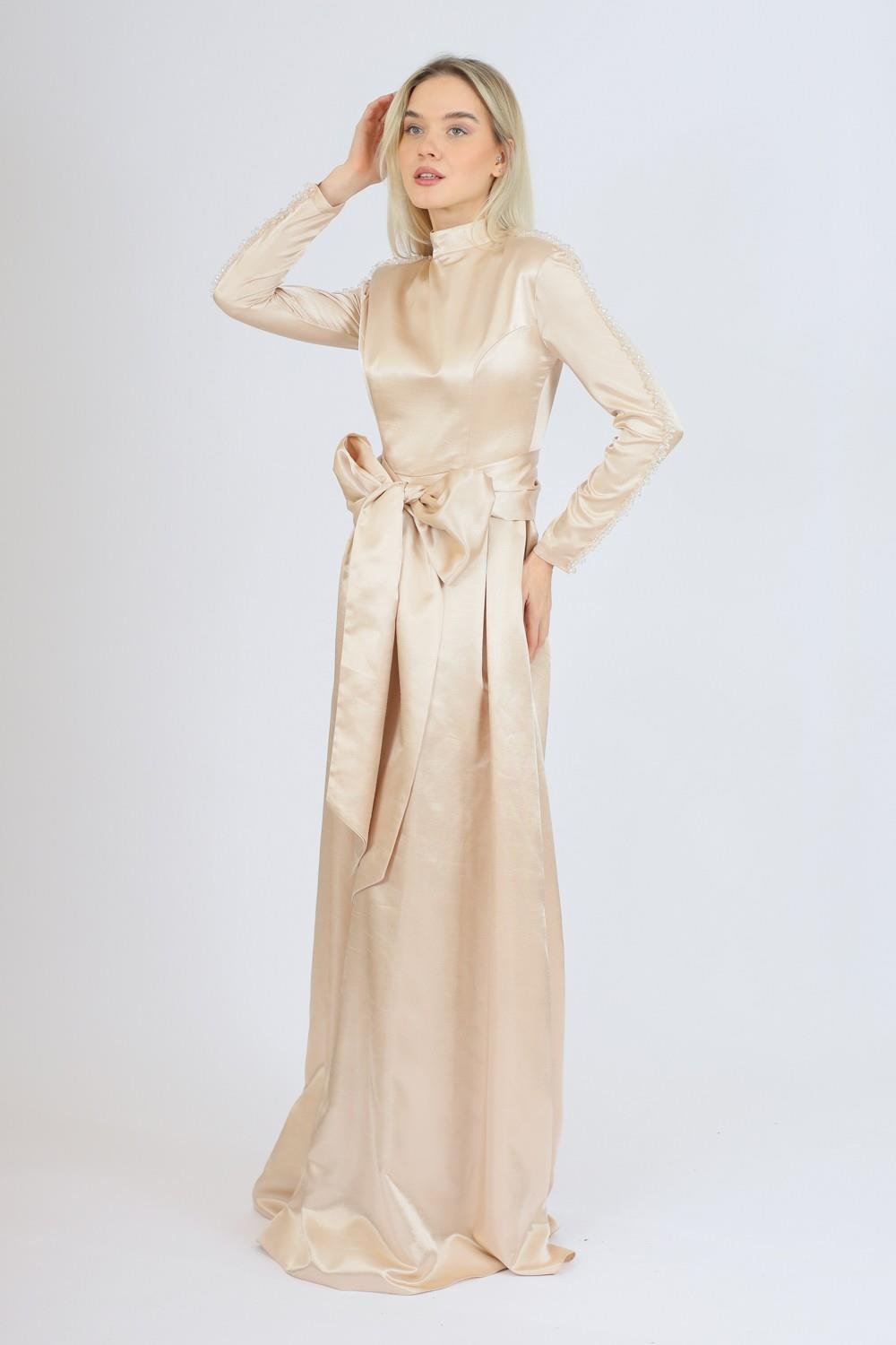 Hakim Yaka Saten Tesettür Tulum Elbise - 8004C