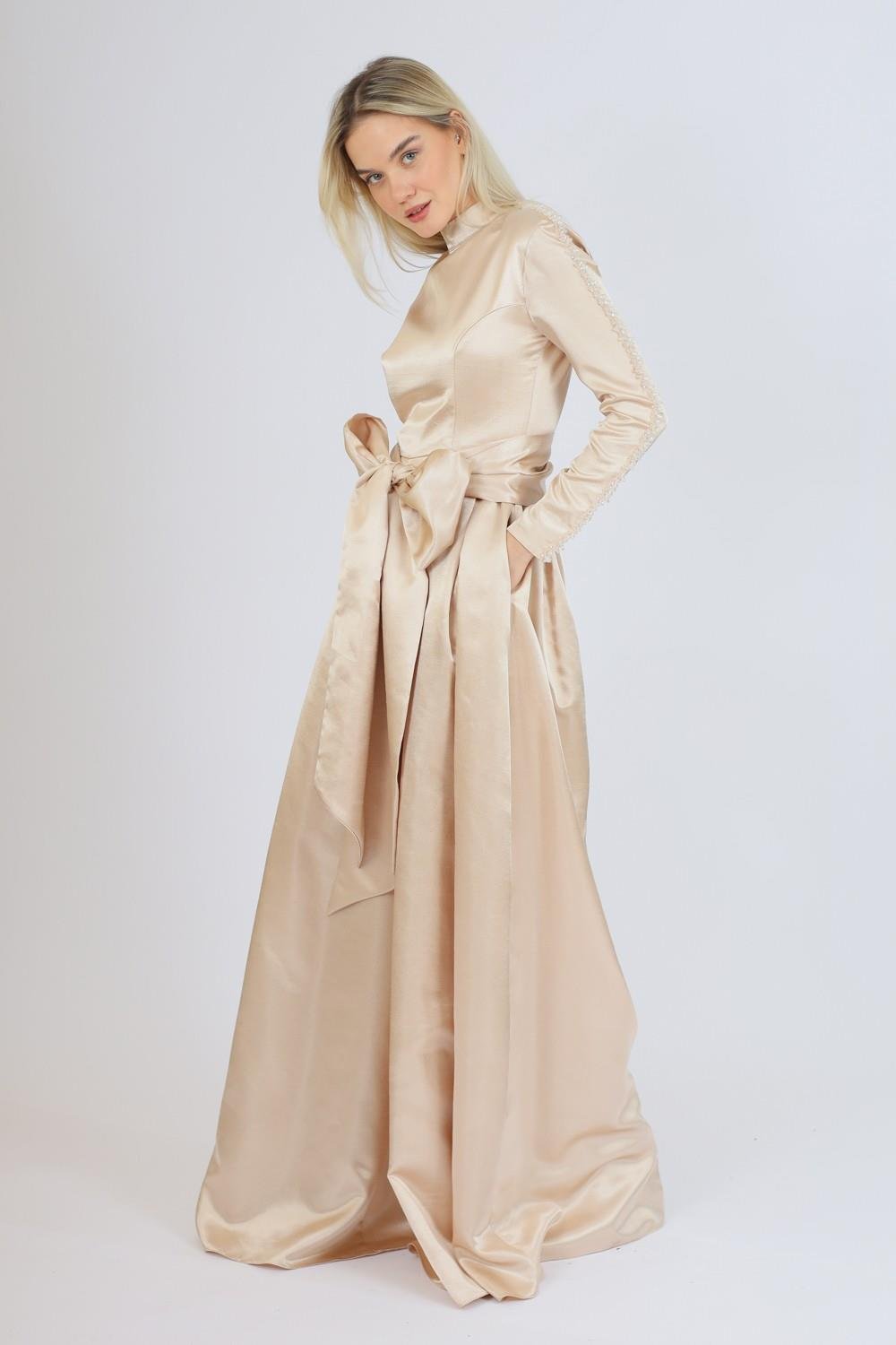 Hakim Yaka Saten Tesettür Tulum Elbise - 8004C