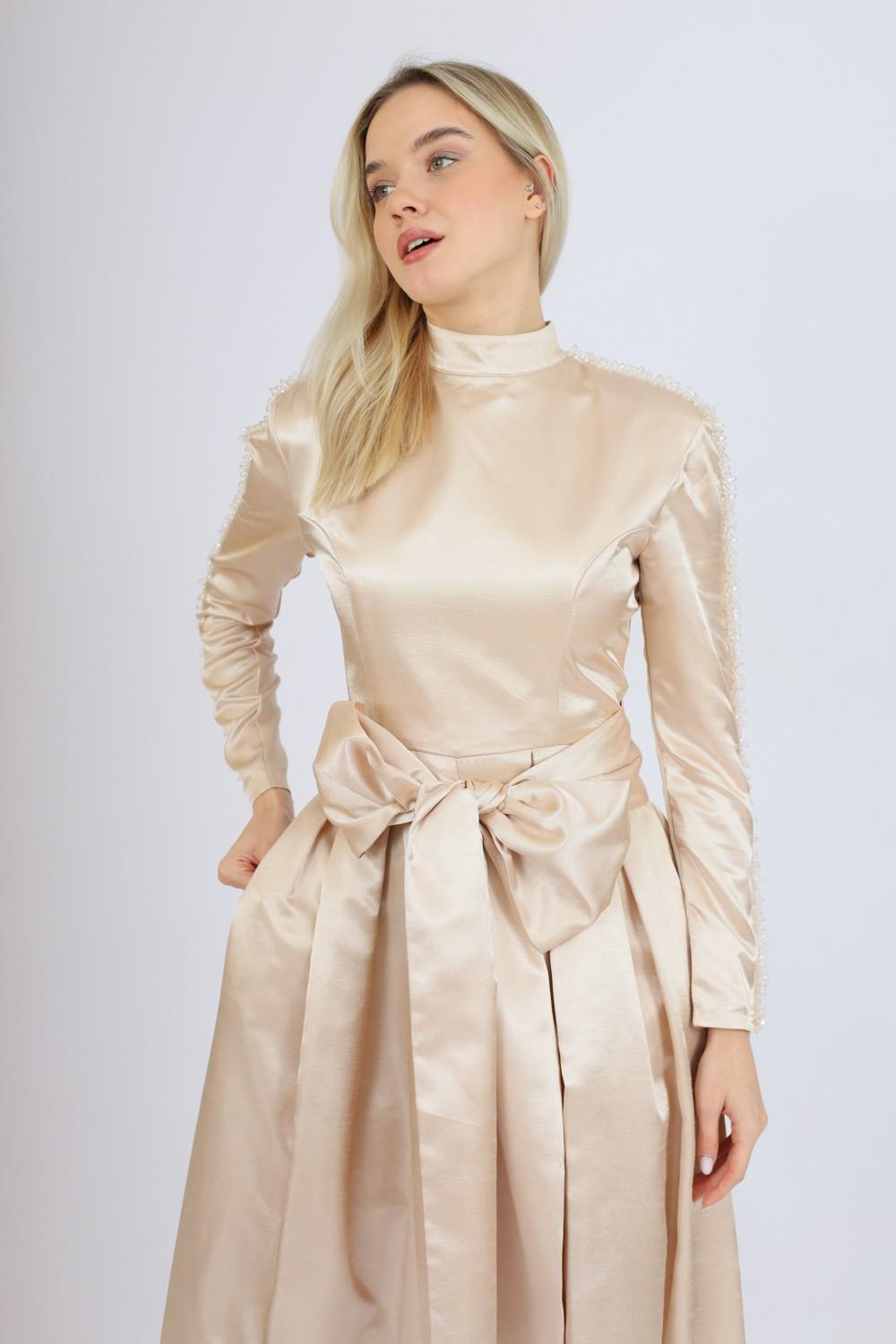 Hakim Yaka Saten Tesettür Tulum Elbise - 8004C