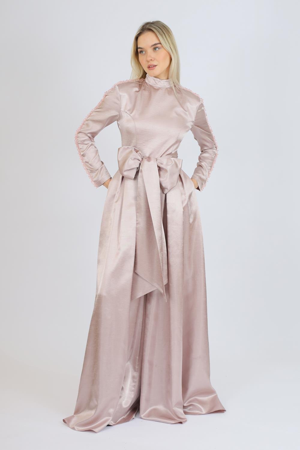 Hakim Yaka Saten Tesettür Tulum Elbise - 8004C