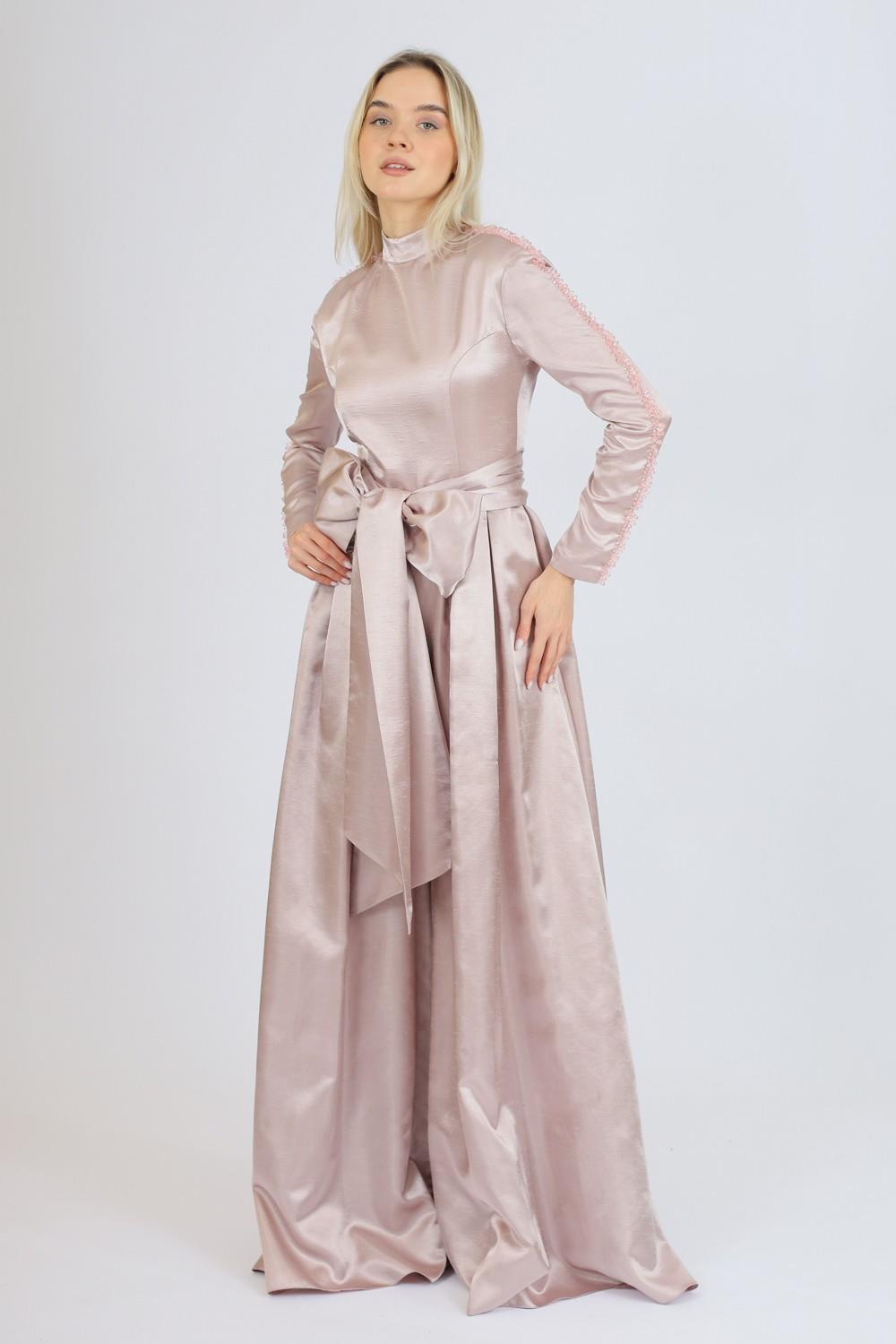 Hakim Yaka Saten Tesettür Tulum Elbise - 8004C