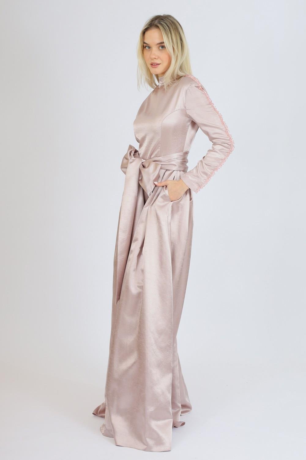 Hakim Yaka Saten Tesettür Tulum Elbise - 8004C