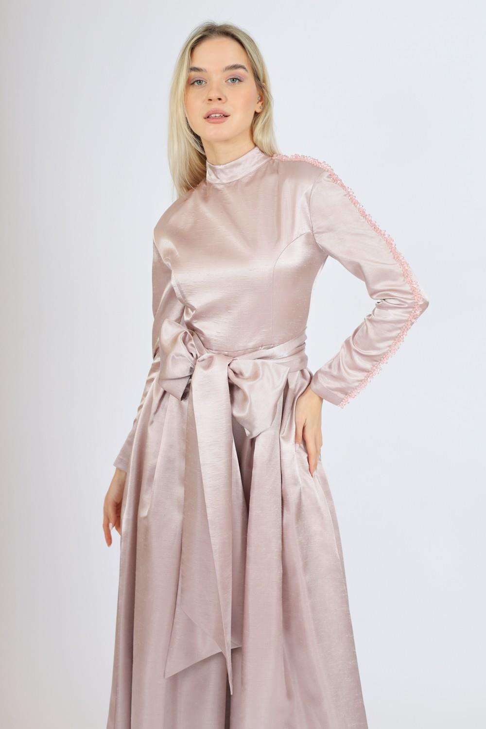 Hakim Yaka Saten Tesettür Tulum Elbise - 8004C