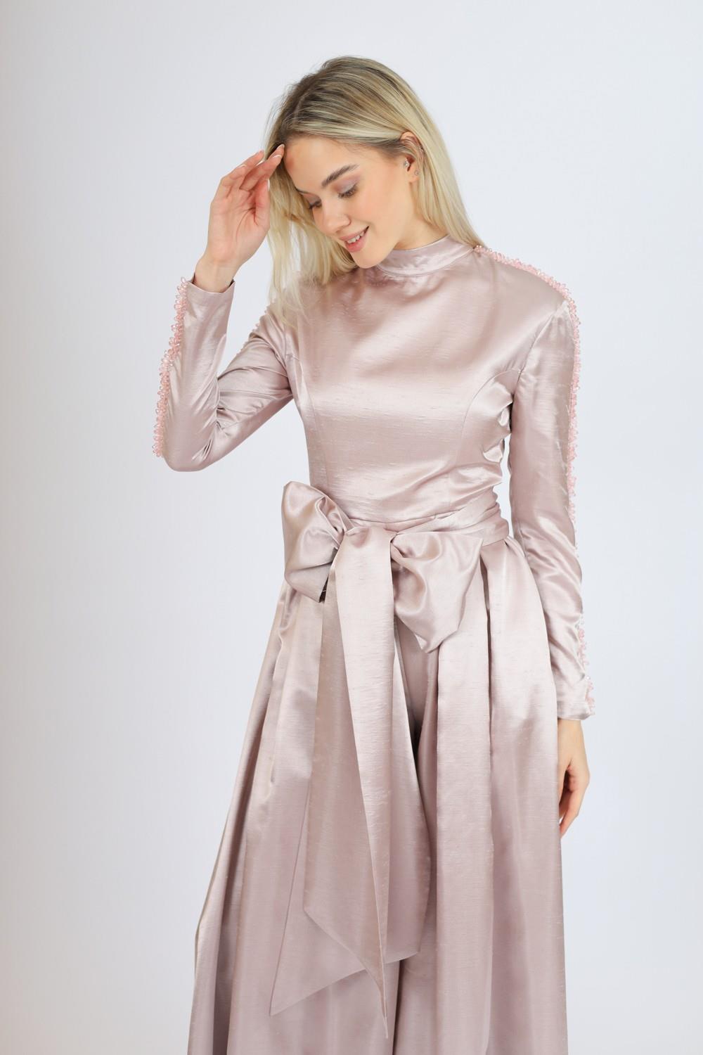 Hakim Yaka Saten Tesettür Tulum Elbise - 8004C