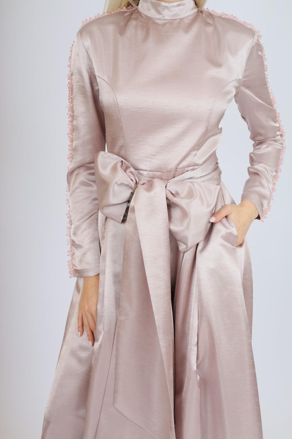 Hakim Yaka Saten Tesettür Tulum Elbise - 8004C