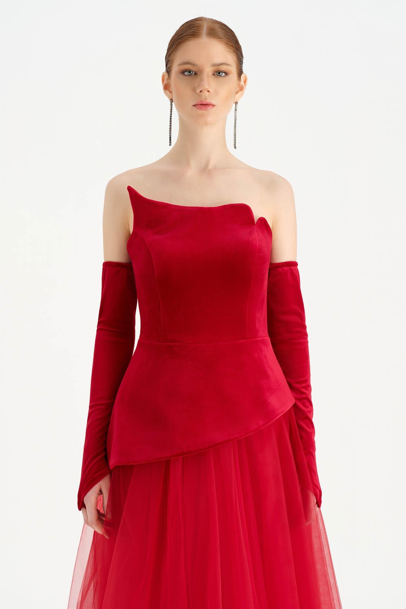 Bustier Strapless Velvet Evening Dress - 26126C