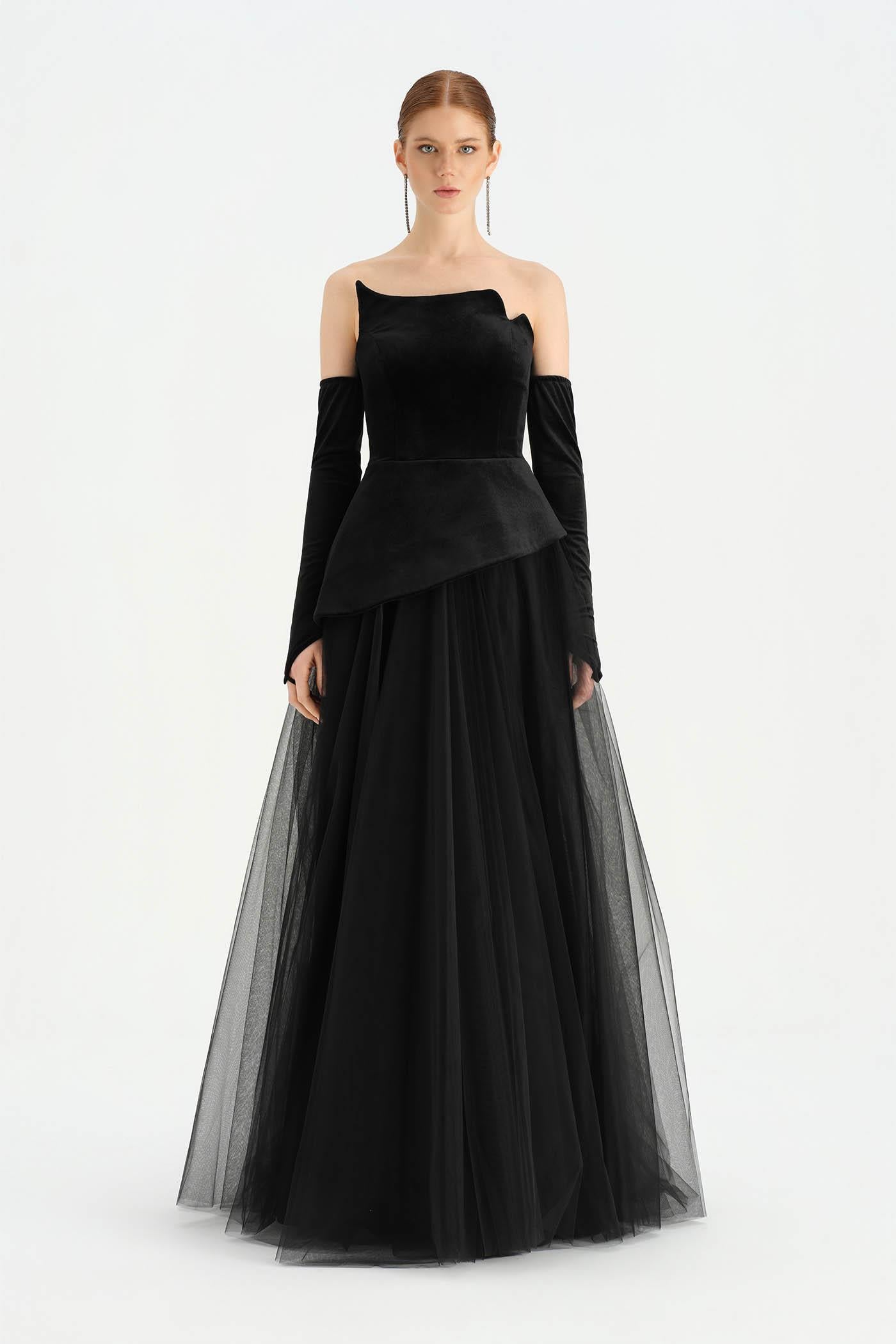 Bustier Strapless Velvet Evening Dress - 26126C