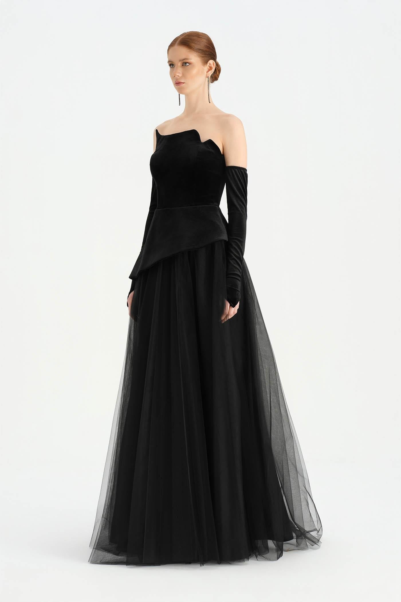 Bustier Strapless Velvet Evening Dress - 26126C