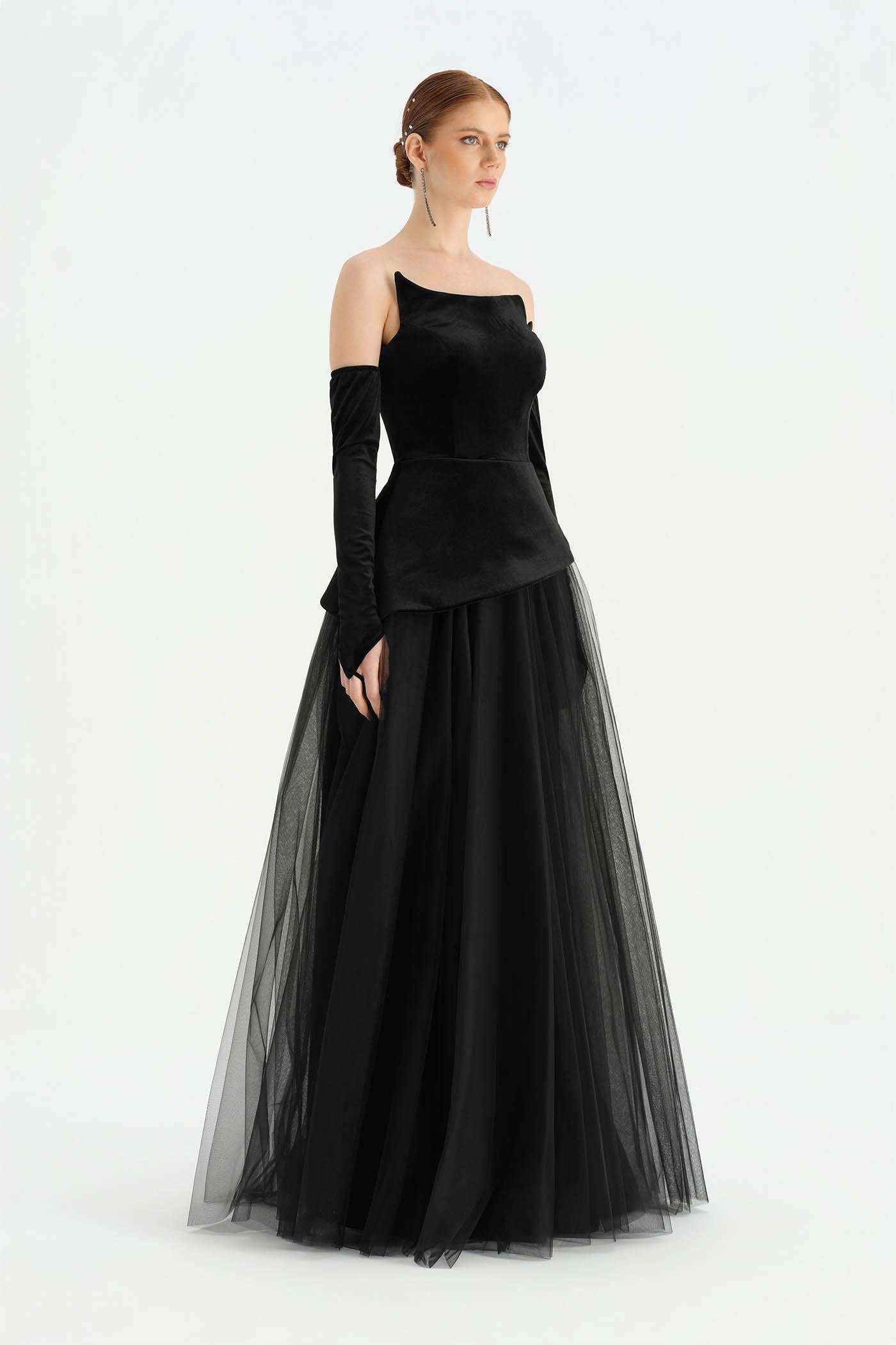 Bustier Strapless Velvet Evening Dress - 26126C